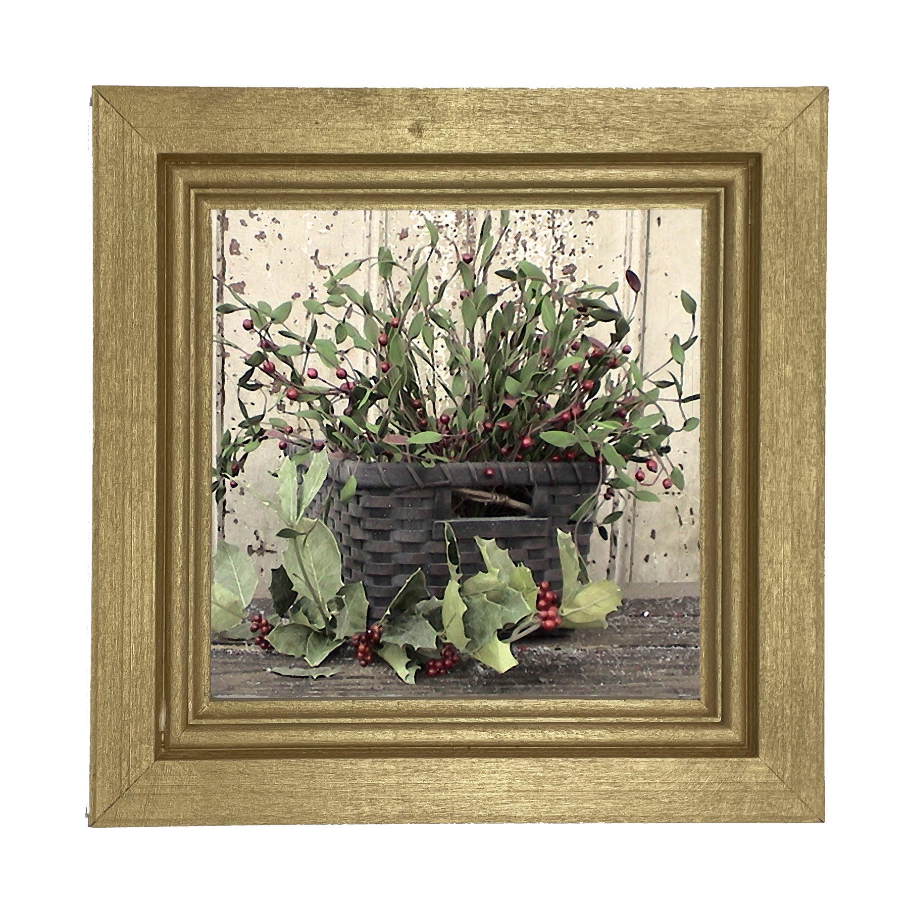 Green Holly and Berry Basket - Framed art