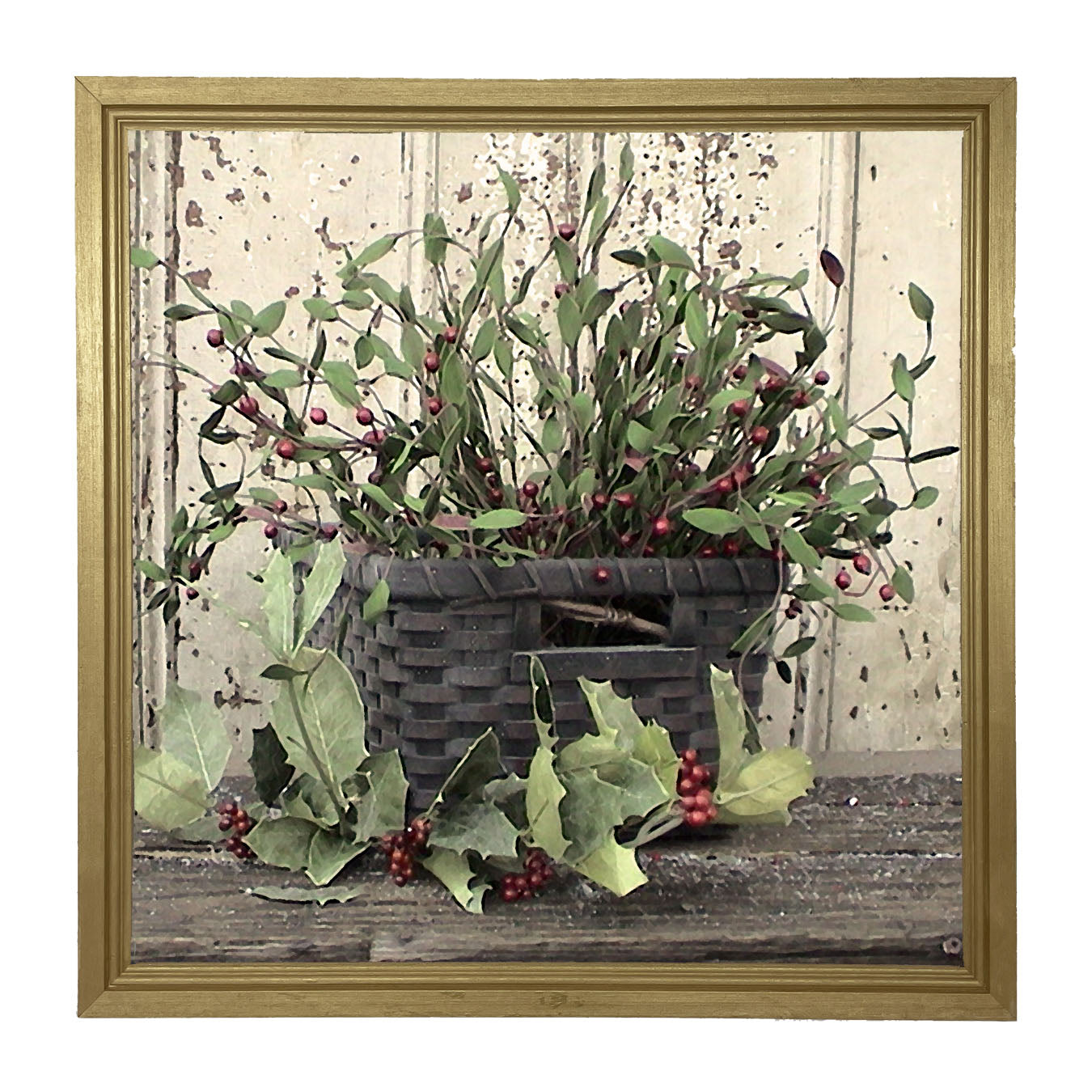 Green Holly and Berry Basket - Framed art