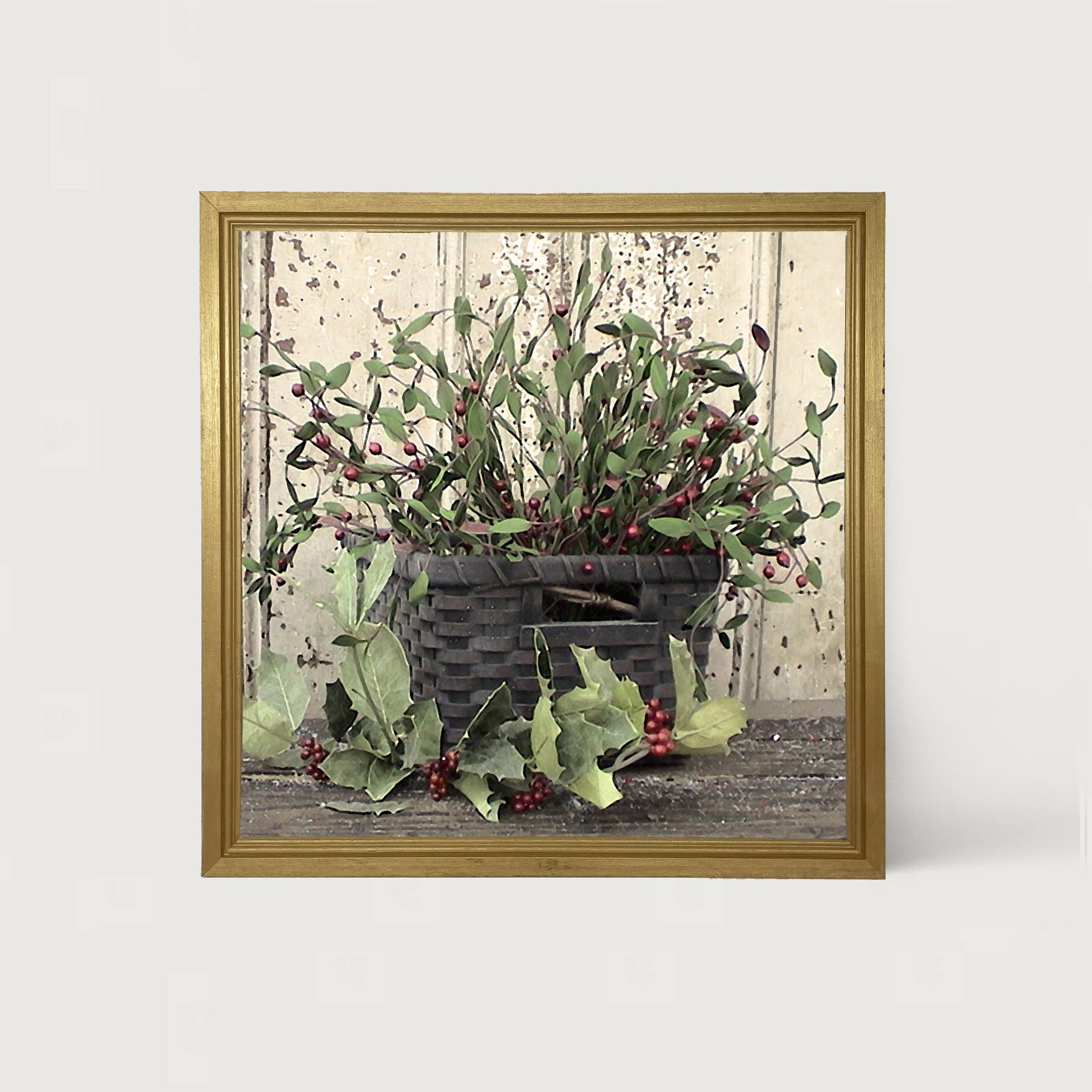 Green Holly and Berry Basket - Framed art