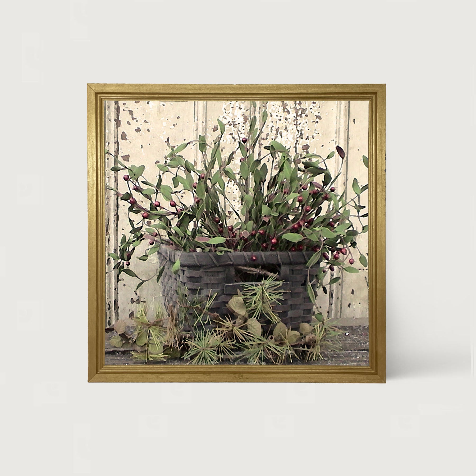 Berry Basket with Pine - Framed art
