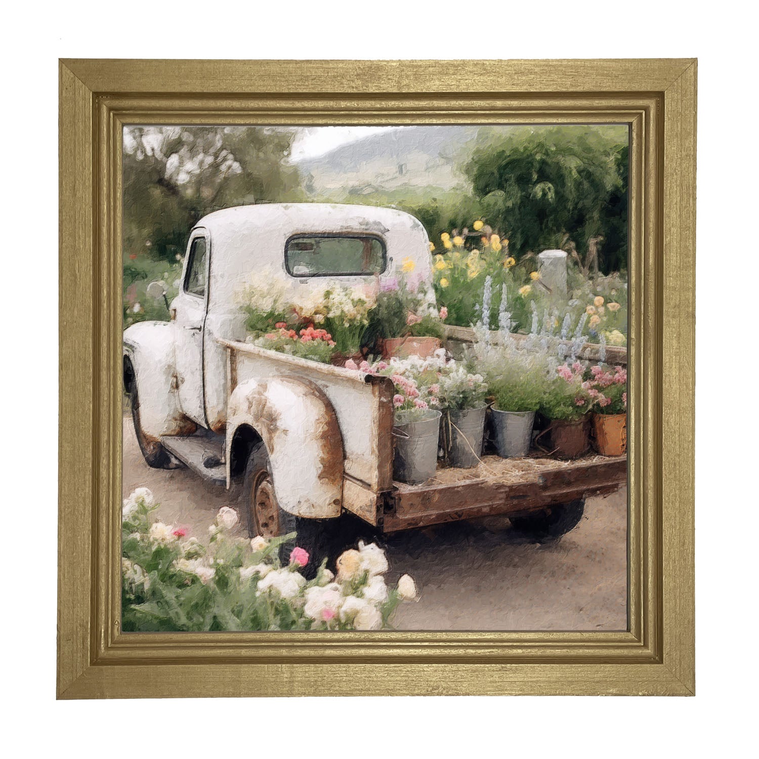 White Flower Truck - Framed art
