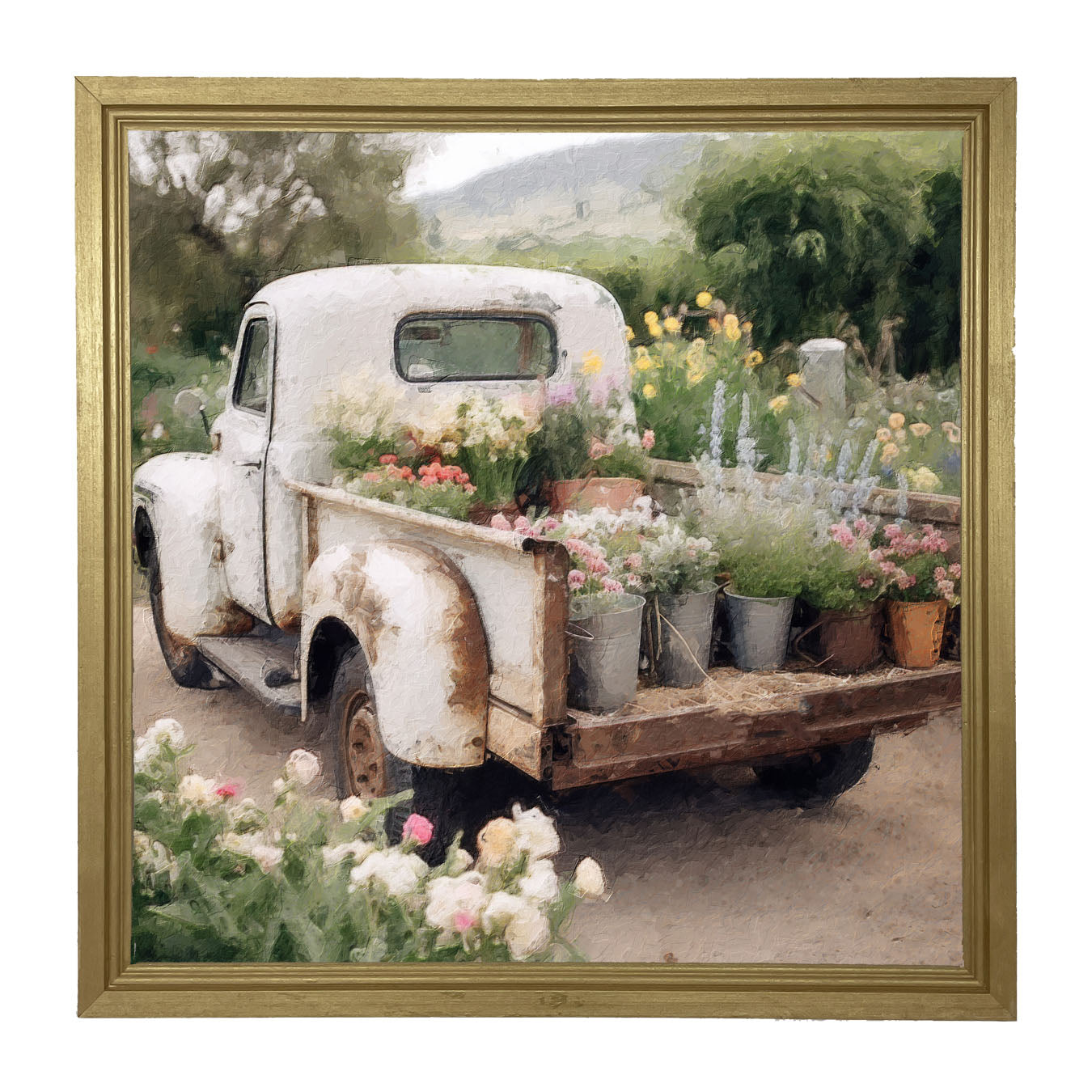 White Flower Truck - Framed art