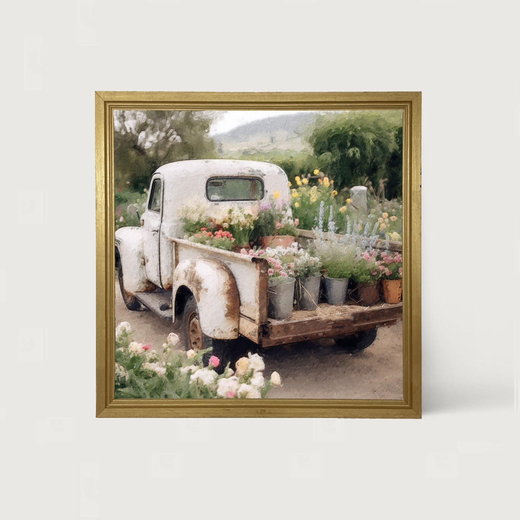 White Flower Truck - Framed art