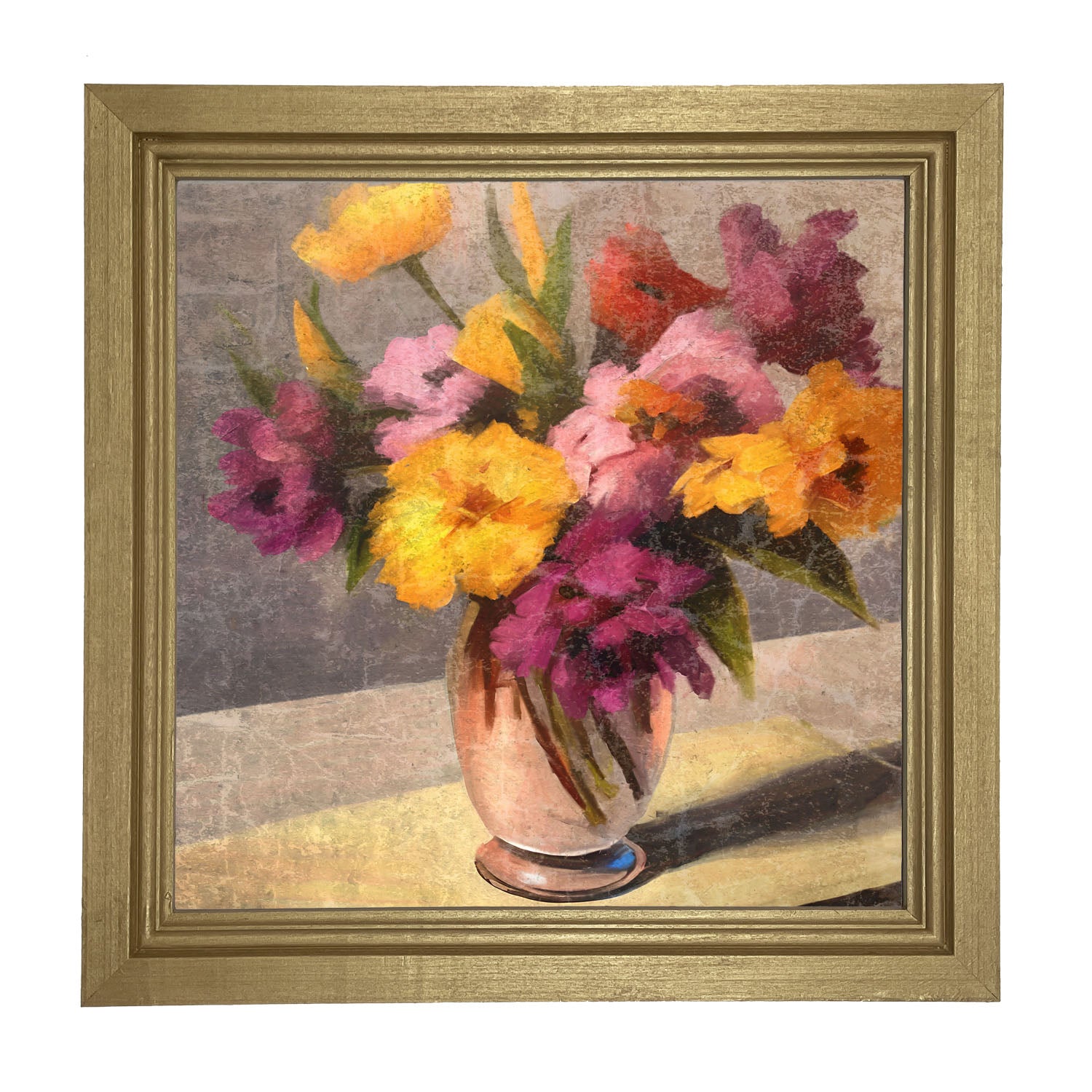 Glass Vase with Yellow and Pink Flowers - Framed Art