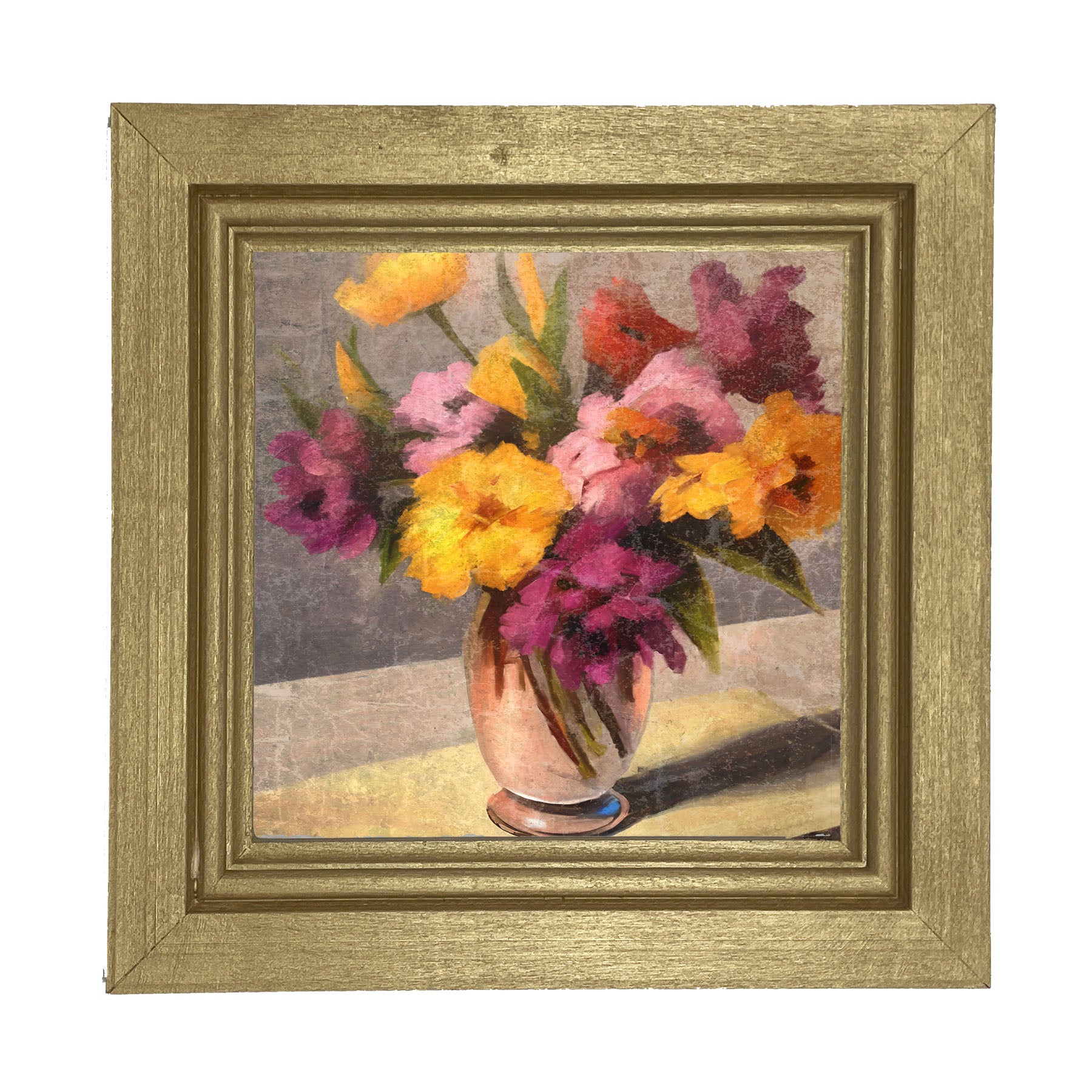 Glass Vase with Yellow and Pink Flowers - Framed Art