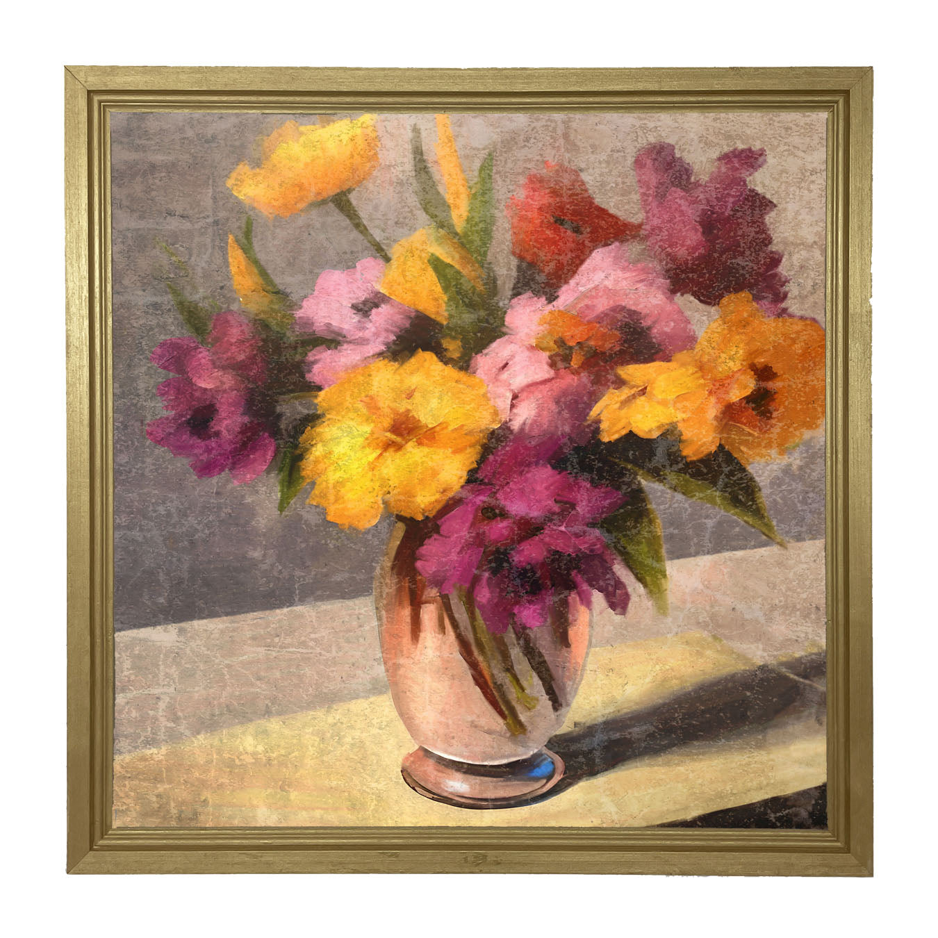 Glass Vase with Yellow and Pink Flowers - Framed Art