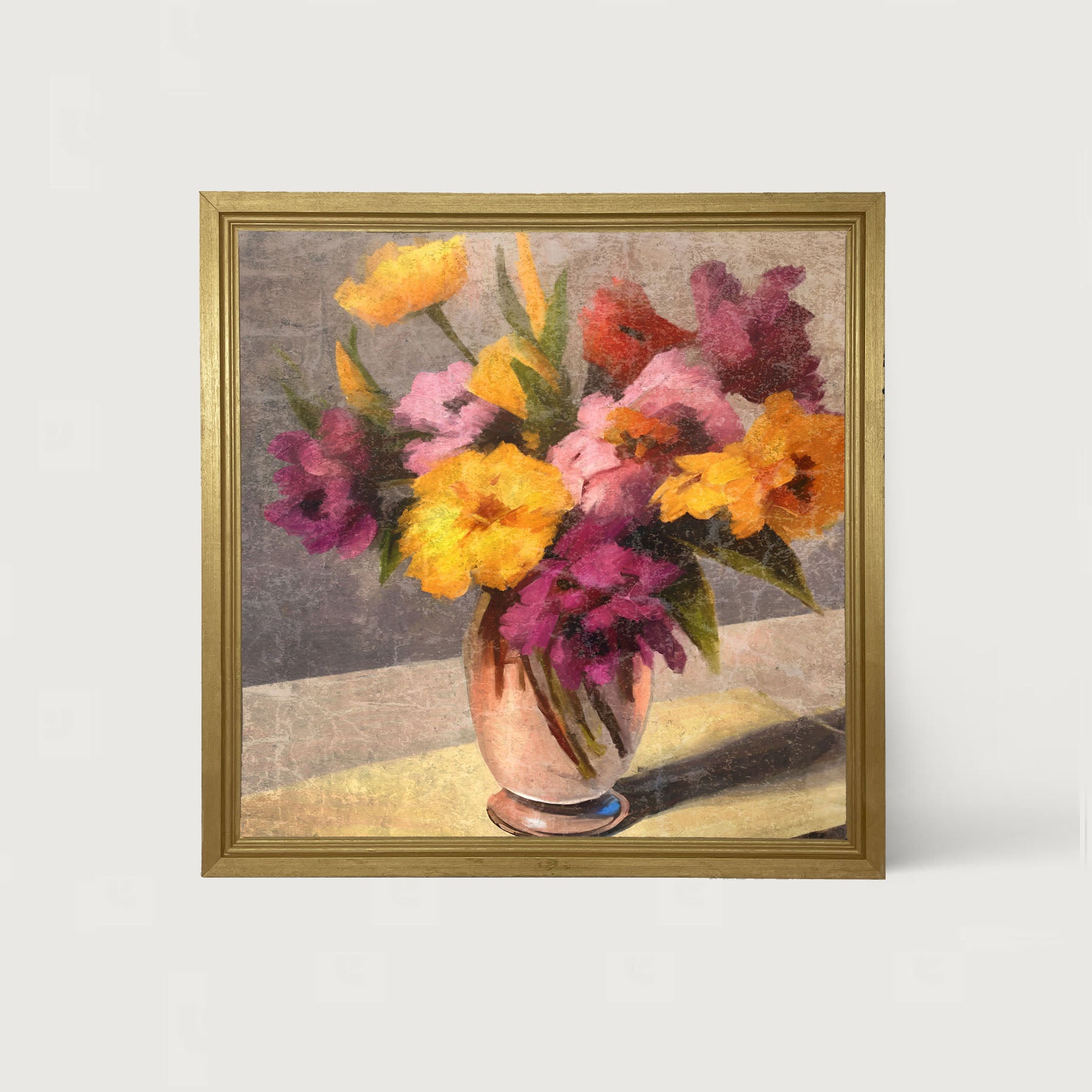 Glass Vase with Yellow and Pink Flowers - Framed Art