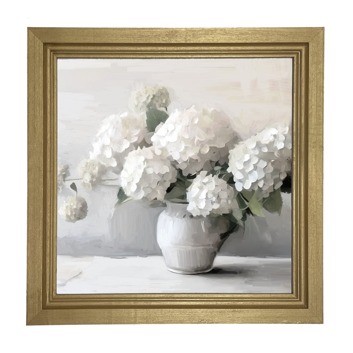 White Vase of Hydrangeas - Framed art