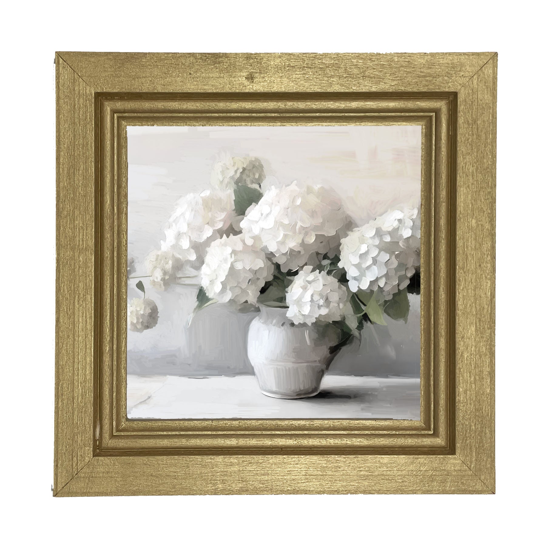 White Vase of Hydrangeas - Framed art