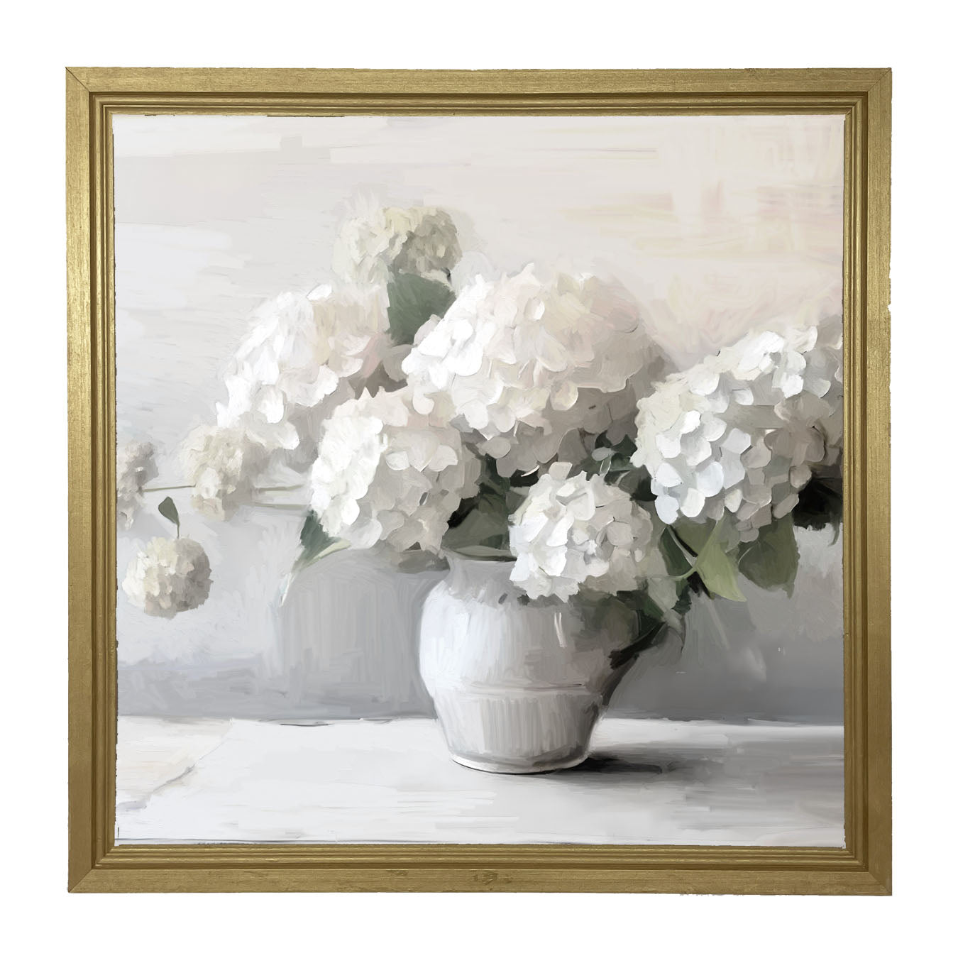 White Vase of Hydrangeas - Framed art