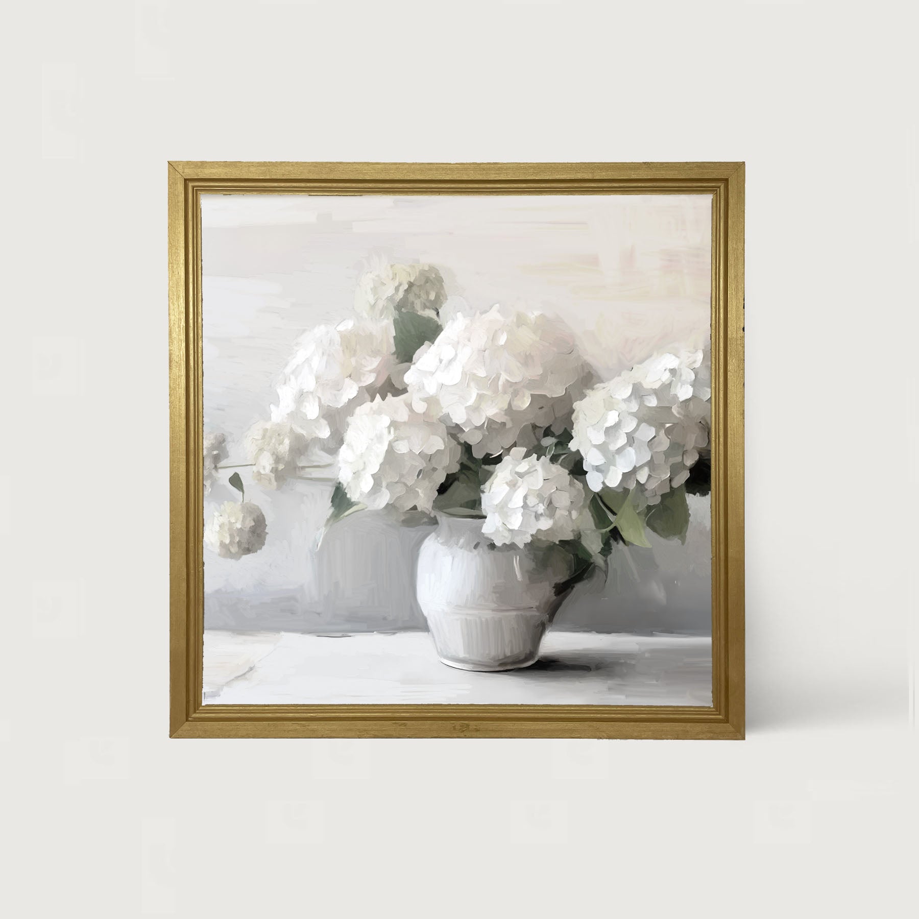 White Vase of Hydrangeas - Framed art
