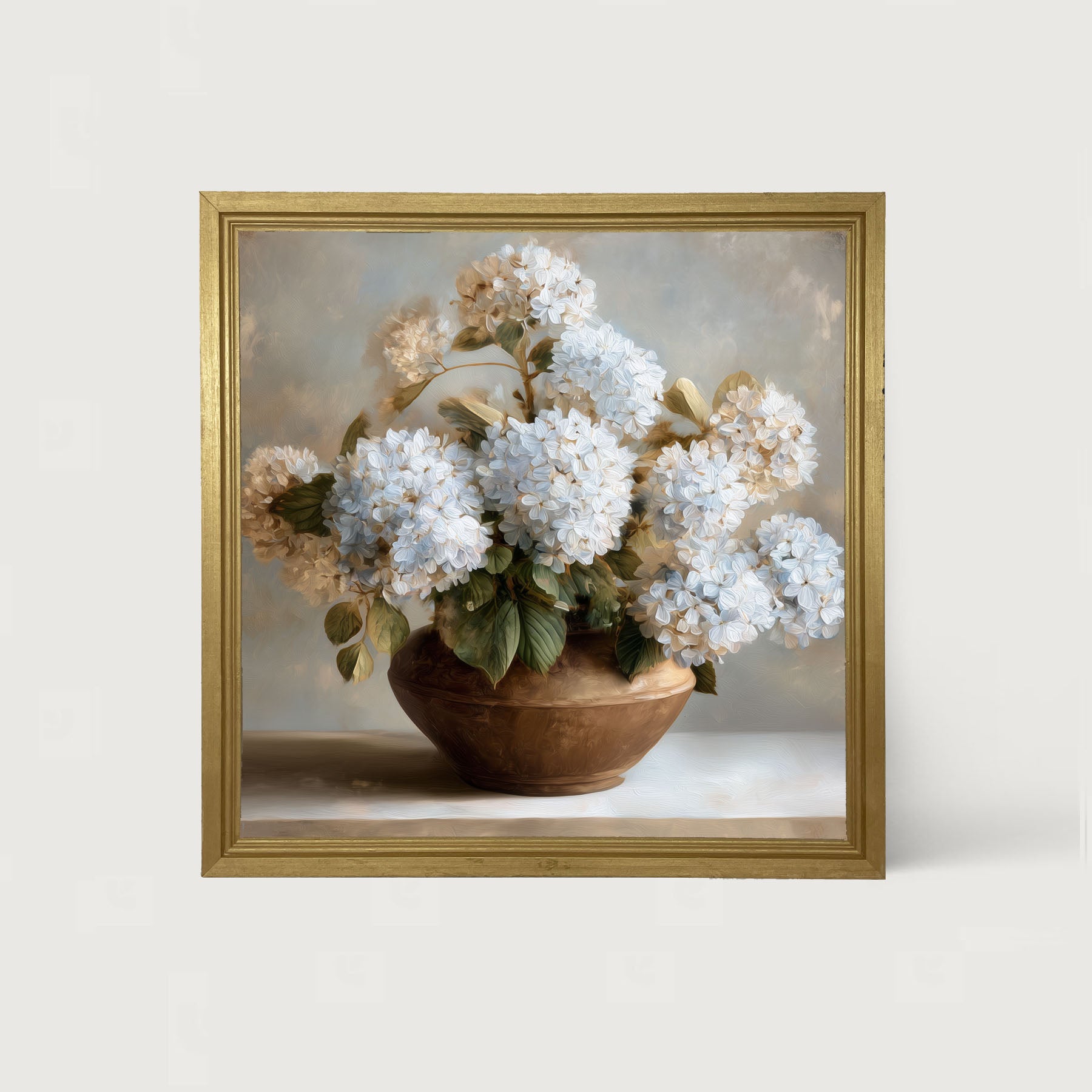 Copper Vase with Blue Hydrangeas