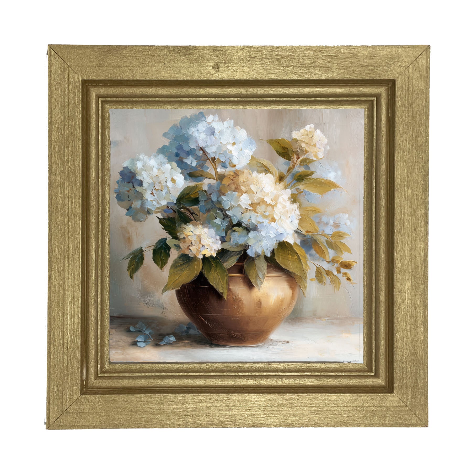 Copper Vase with Blue and White Hydrangeas - Framed Art