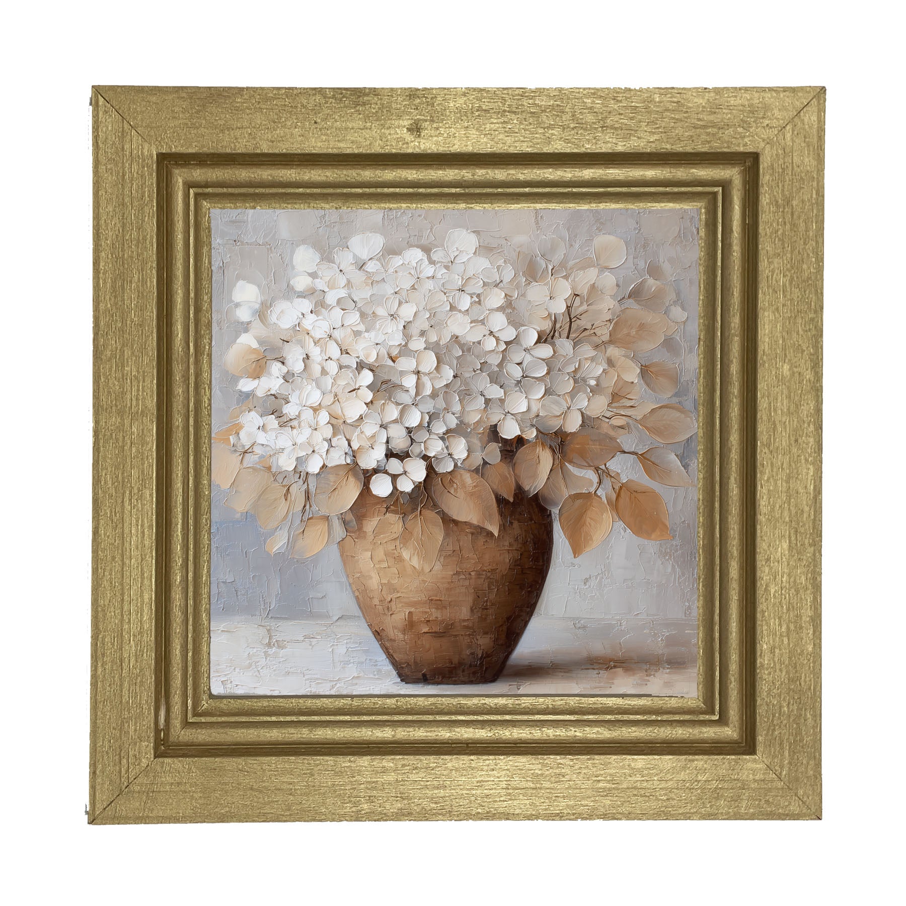 Copper Vase with White Hydrangeas - Framed Art