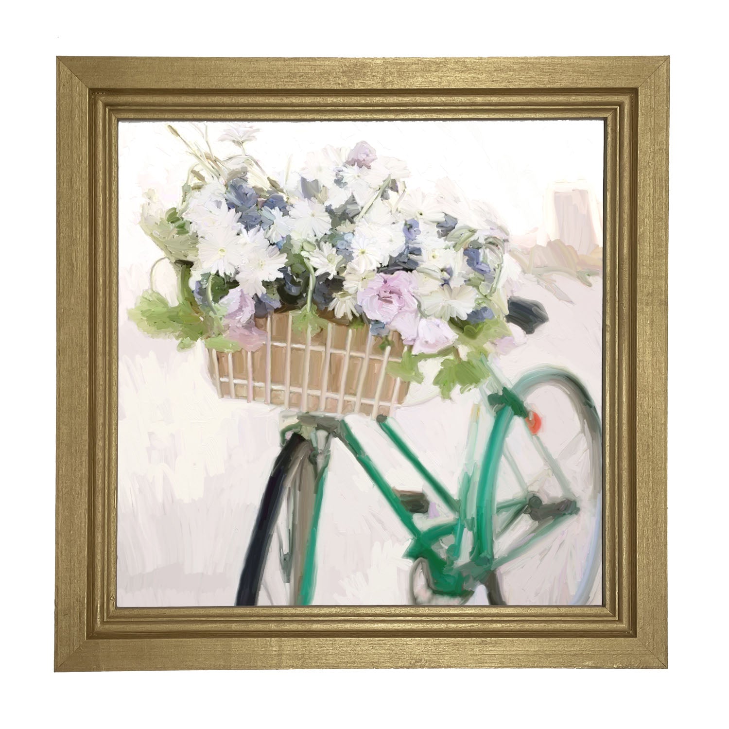 Green Bike with Flower Basket - Framed art