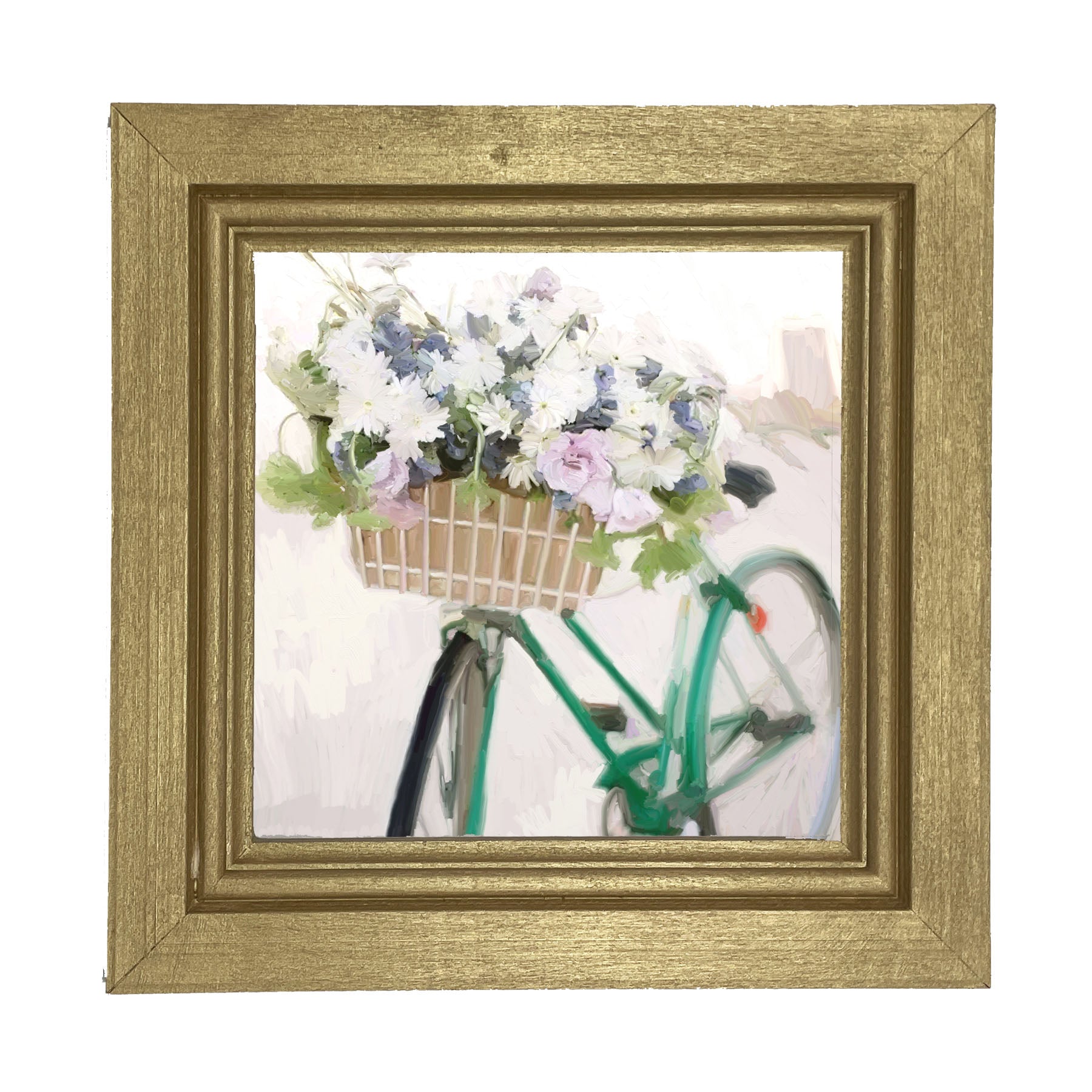 Green Bike with Flower Basket - Framed art