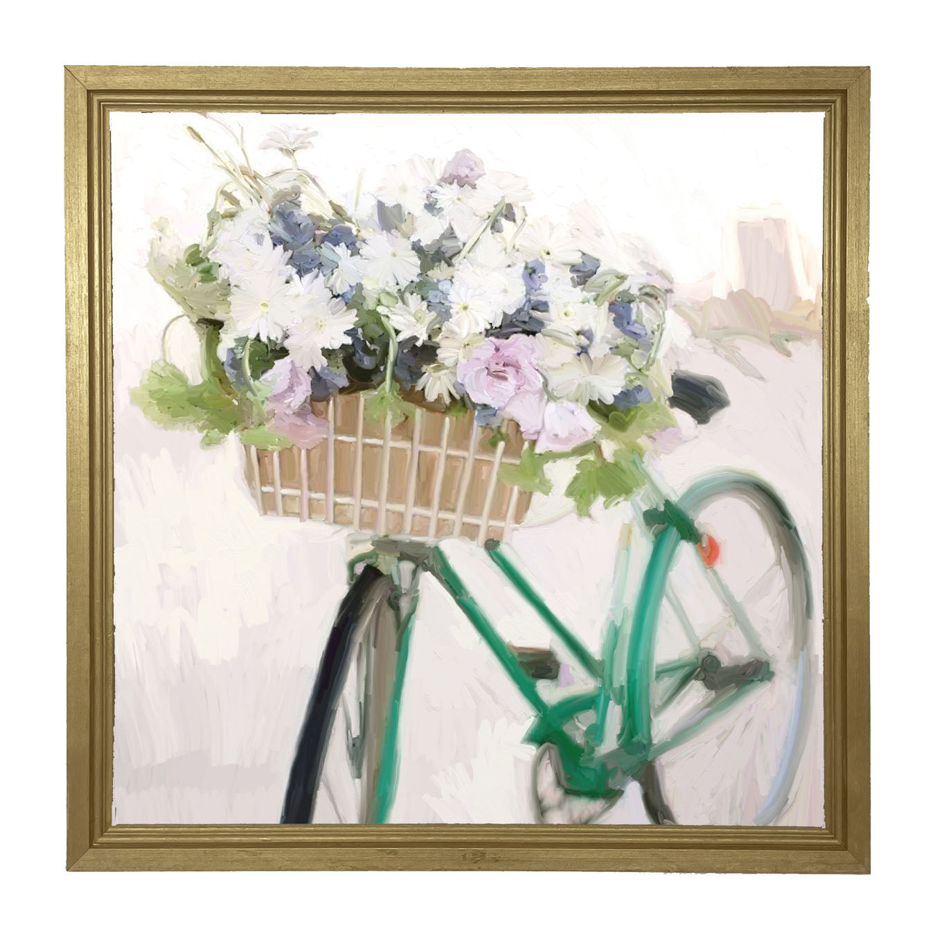 Green Bike with Flower Basket - Framed art