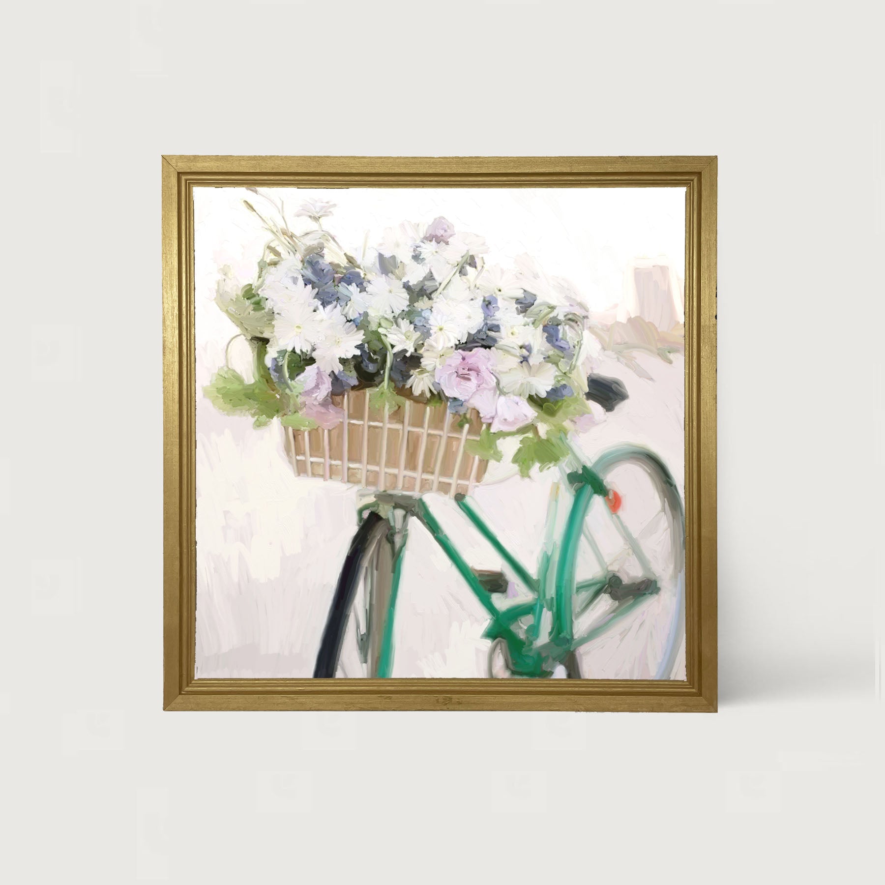 Green Bike with Flower Basket - Framed art