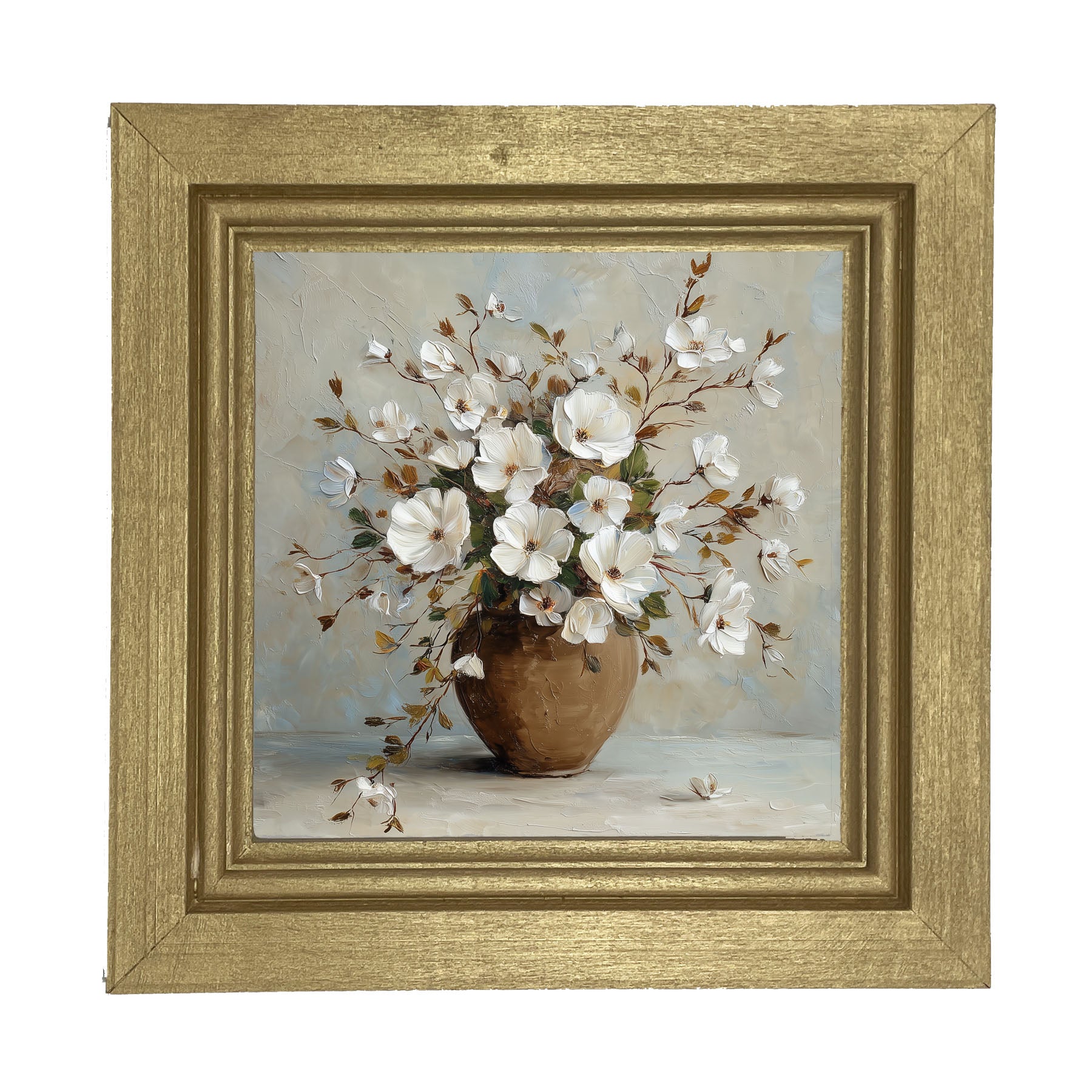 Copper Vase with White Floral Bouquet - Framed Art