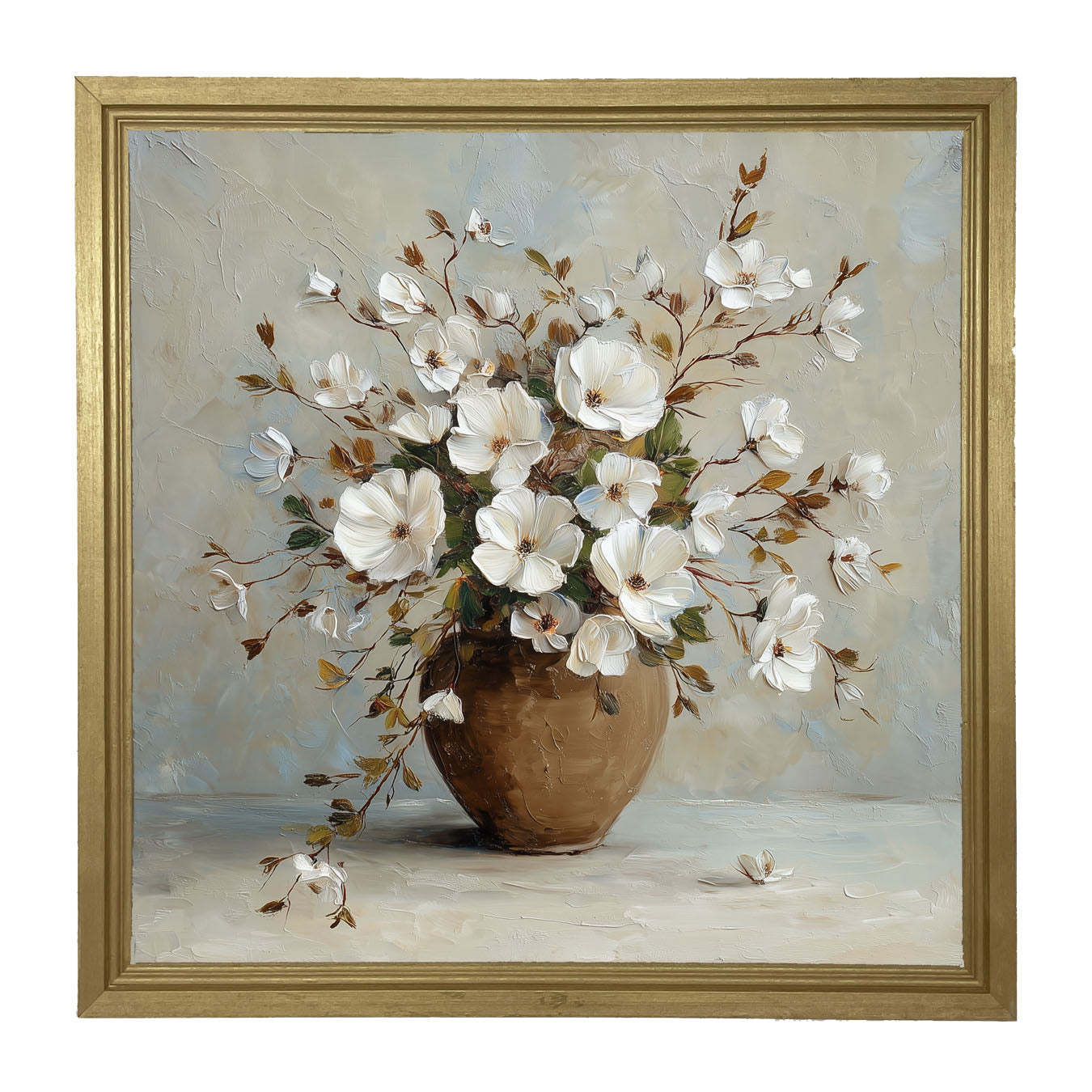 Copper Vase with White Floral Bouquet - Framed Art