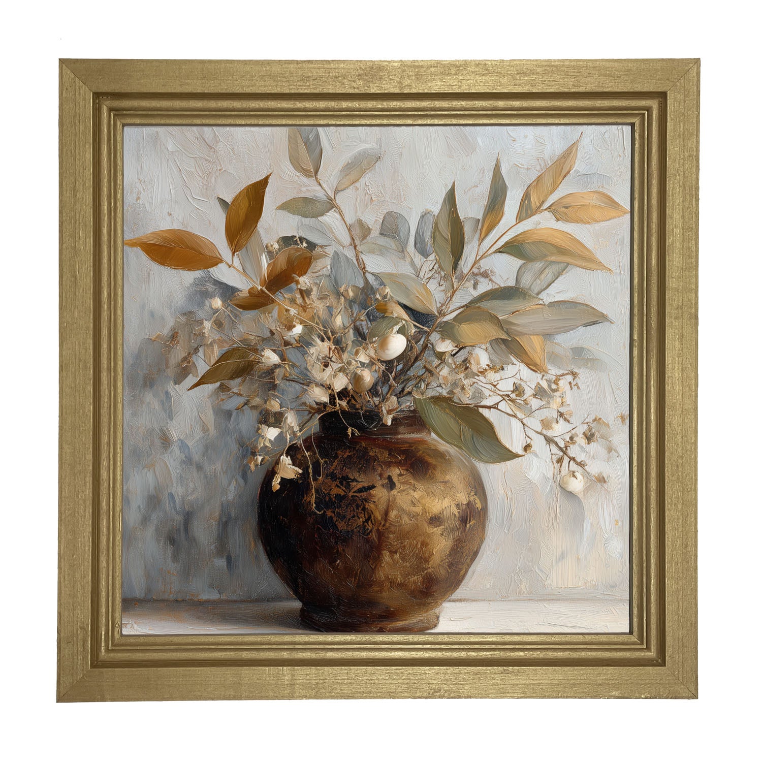 Copper Vase with Leafy Bouquet - Framed Art