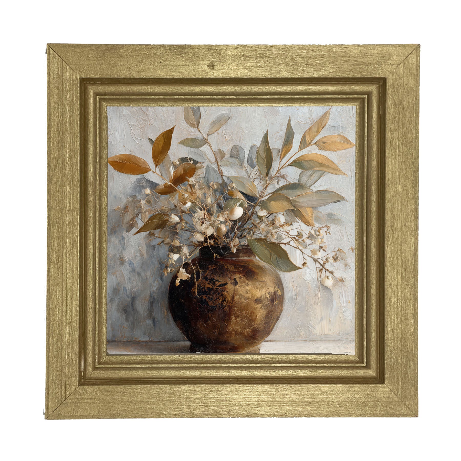 Copper Vase with Leafy Bouquet - Framed Art