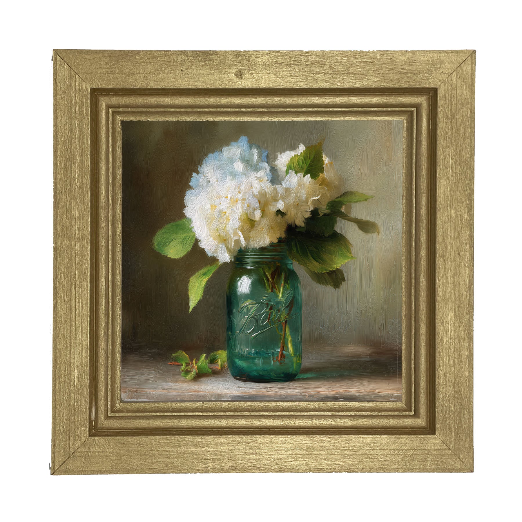 Mason Jar with Blue and White Hydrangeas - Framed Art