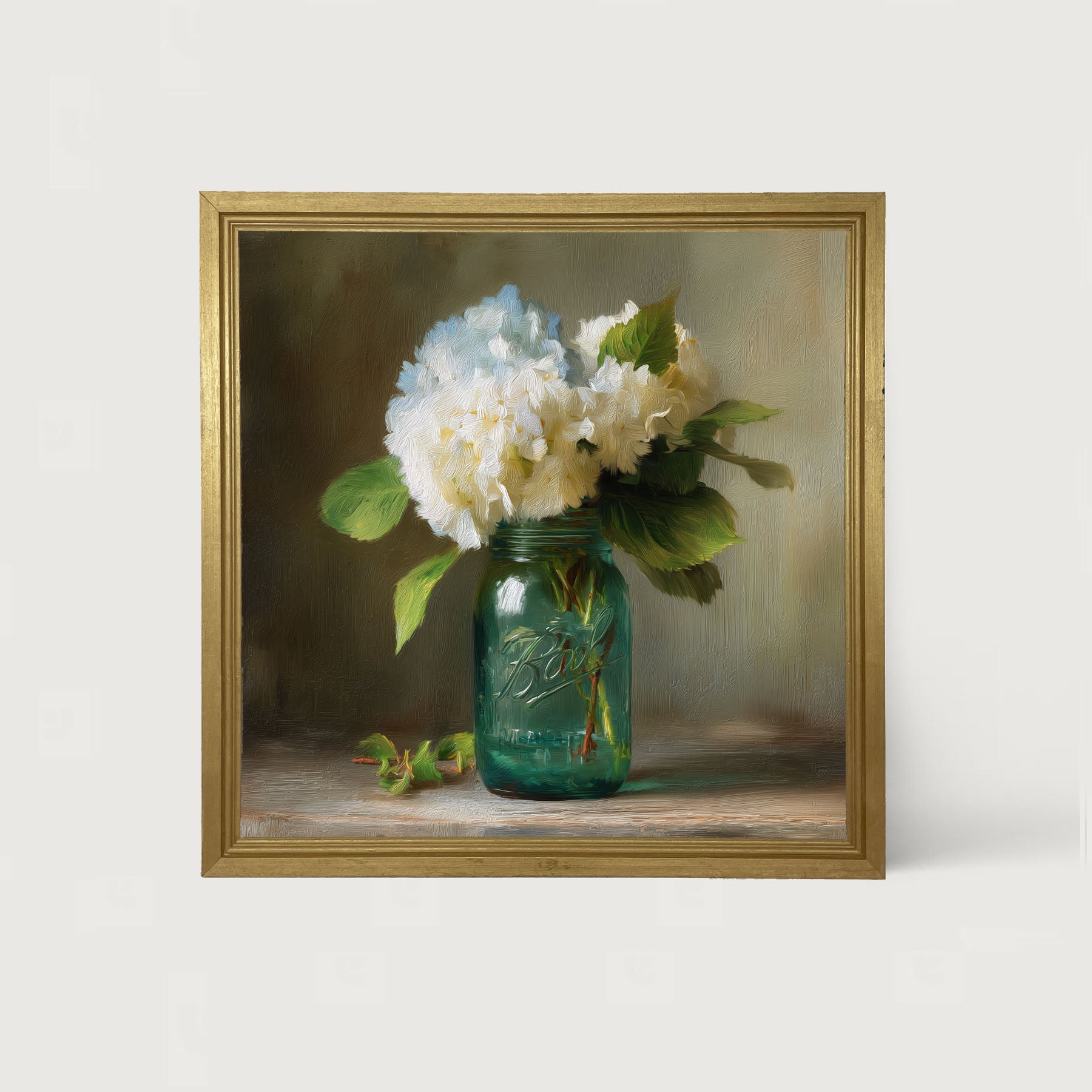 Mason Jar with Blue and White Hydrangeas - Framed Art