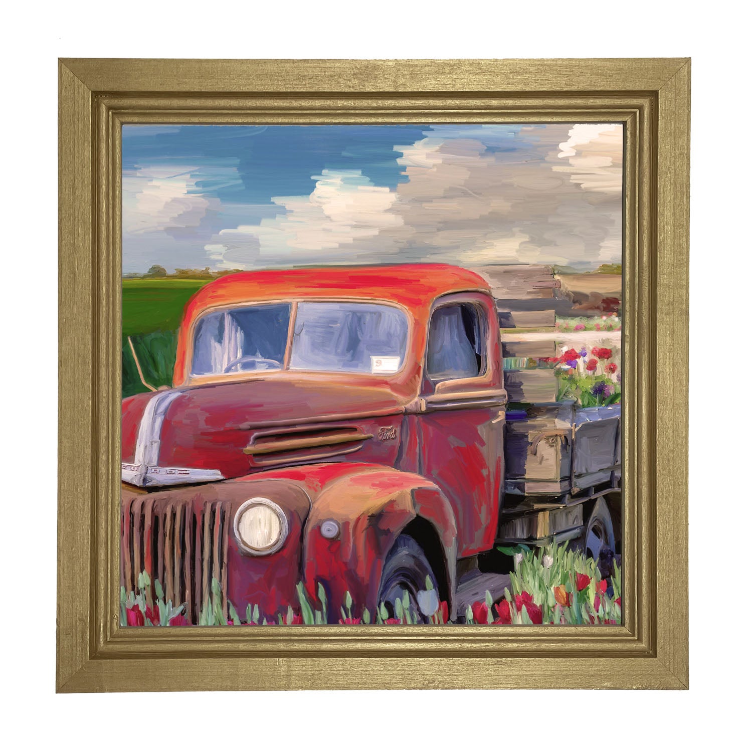 Red Ford Flower Truck - Framed art
