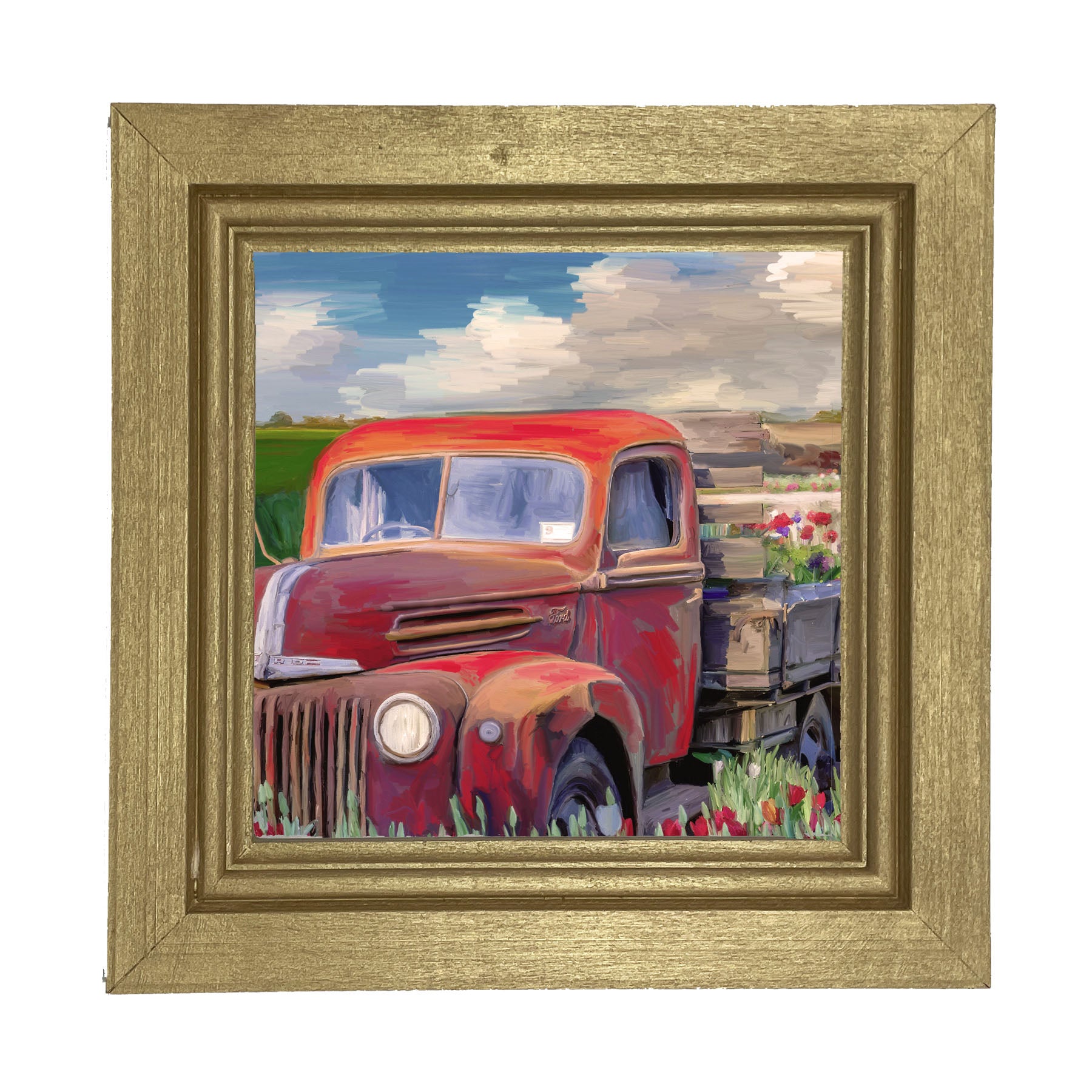 Red Ford Flower Truck - Framed art