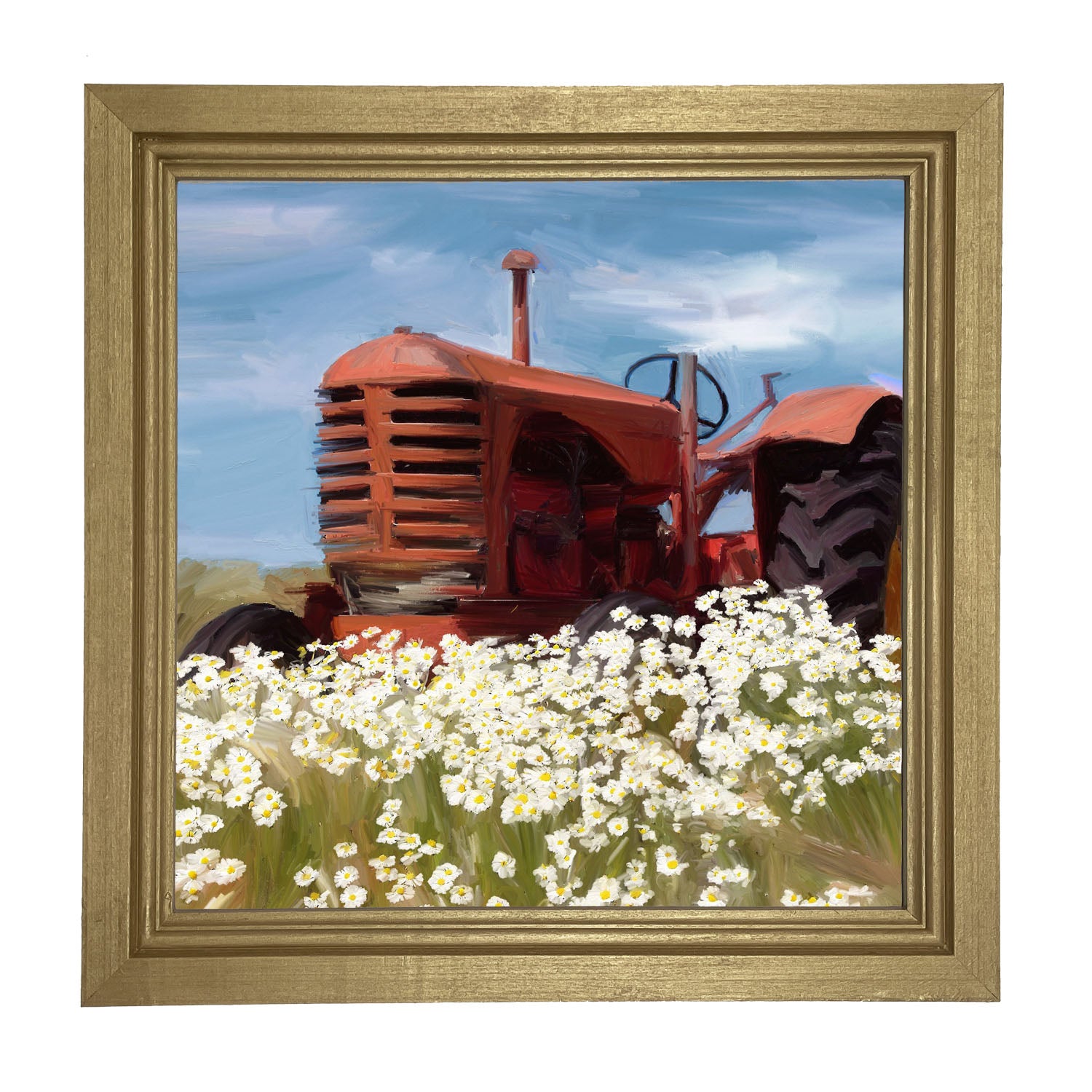 Old Tractor in a Daisy Field - Framed art