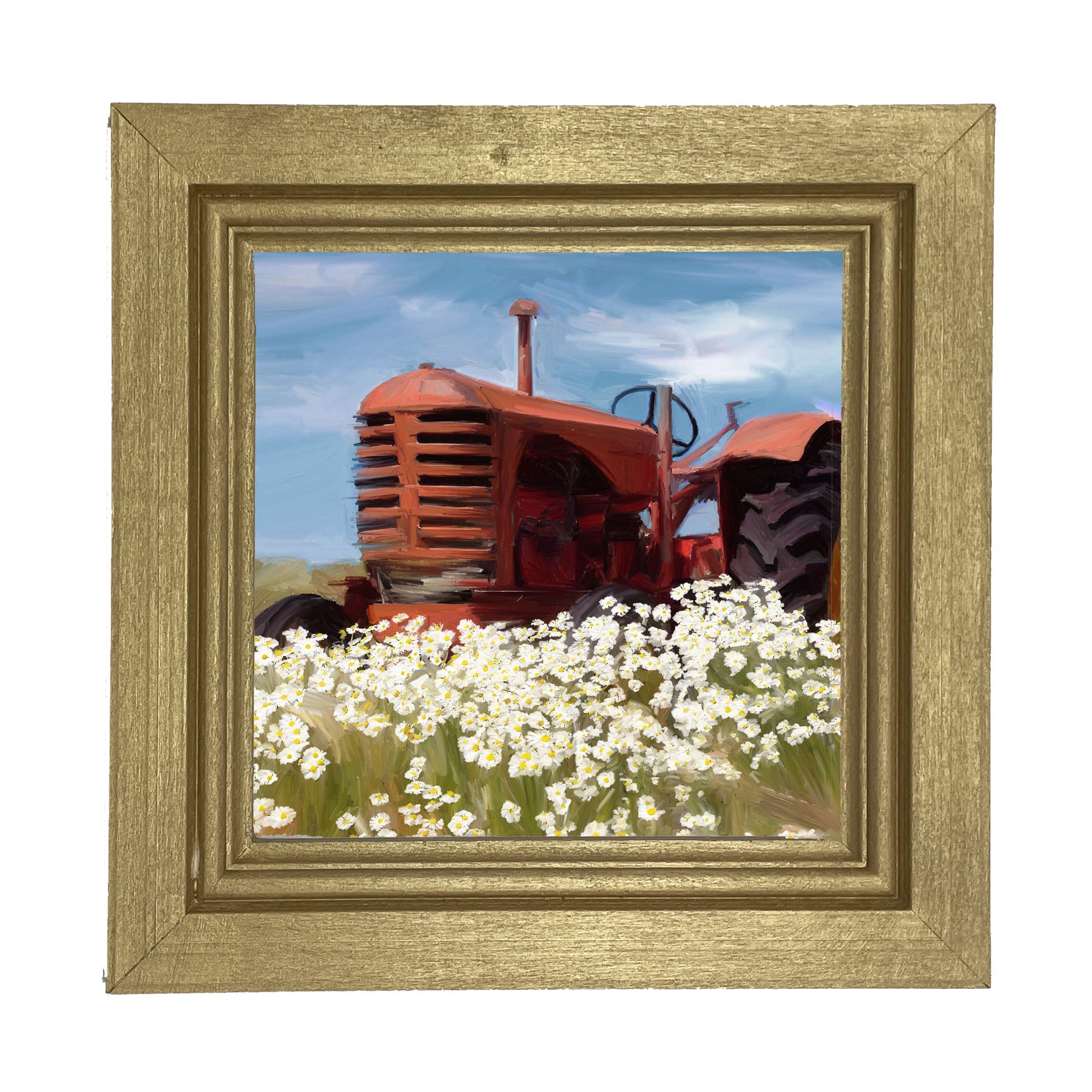 Old Tractor in a Daisy Field - Framed art
