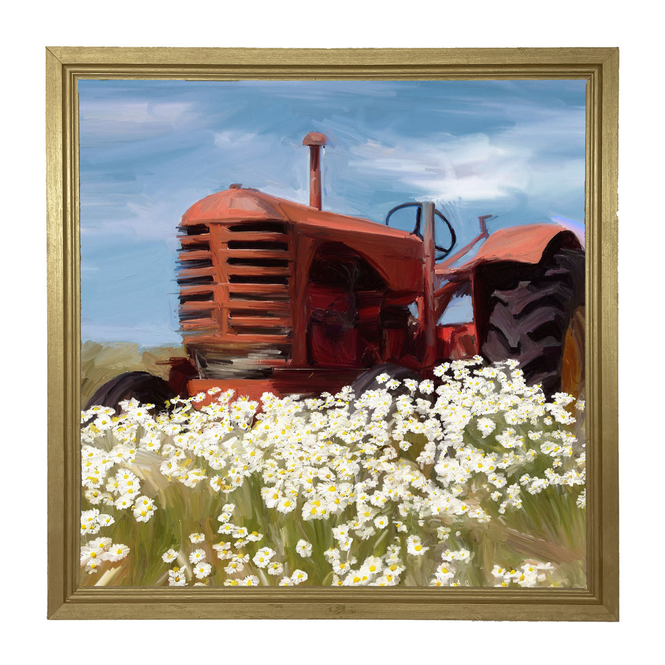 Old Tractor in a Daisy Field - Framed art