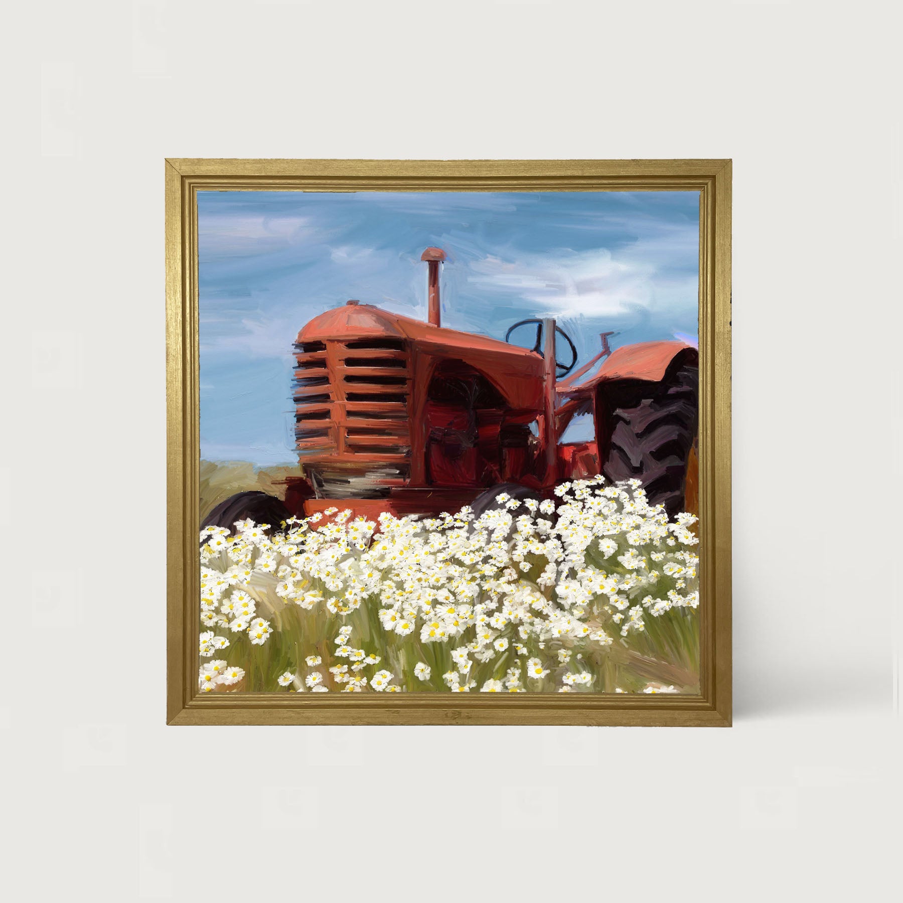Old Tractor in a Daisy Field - Framed art