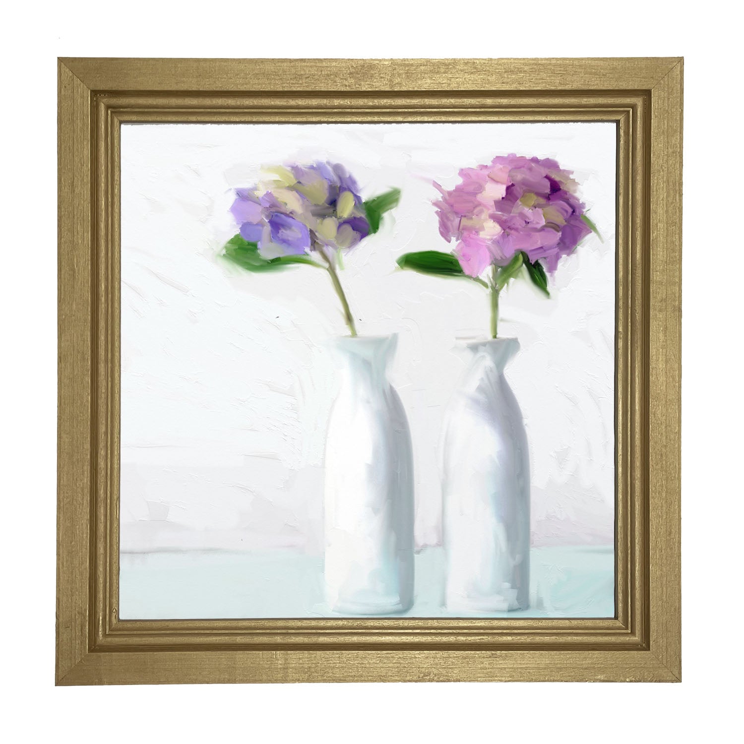 Purple Hydrangeas in White Vase - Framed art