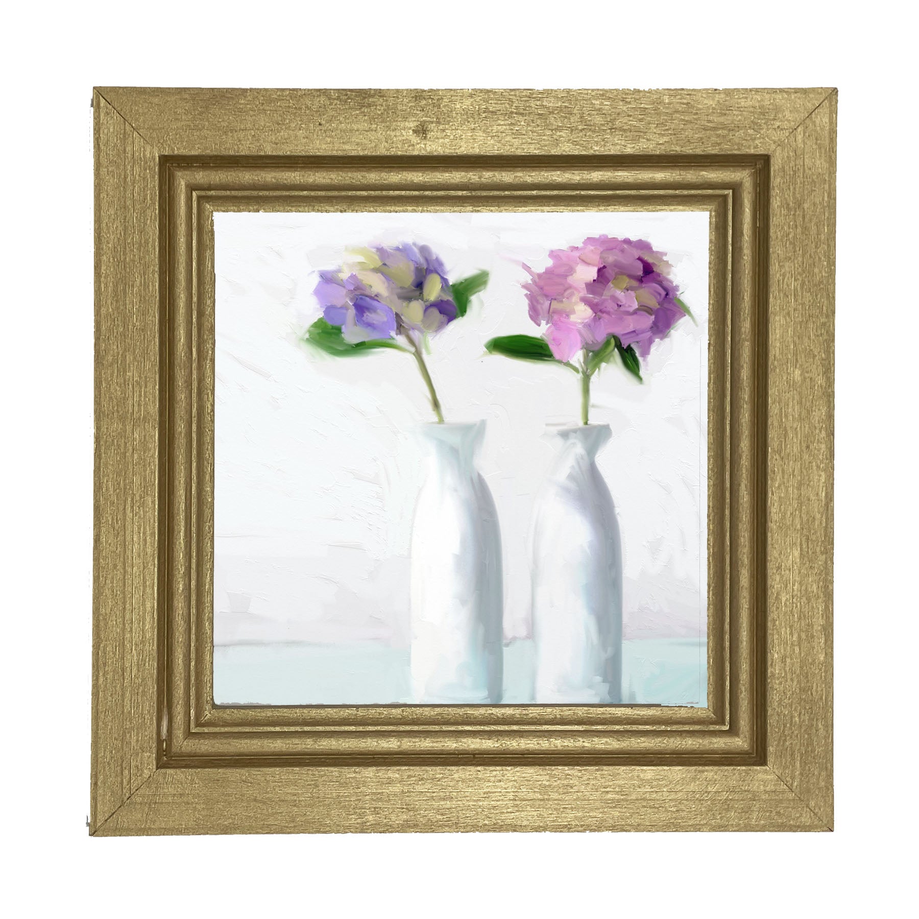 Purple Hydrangeas in White Vase - Framed art