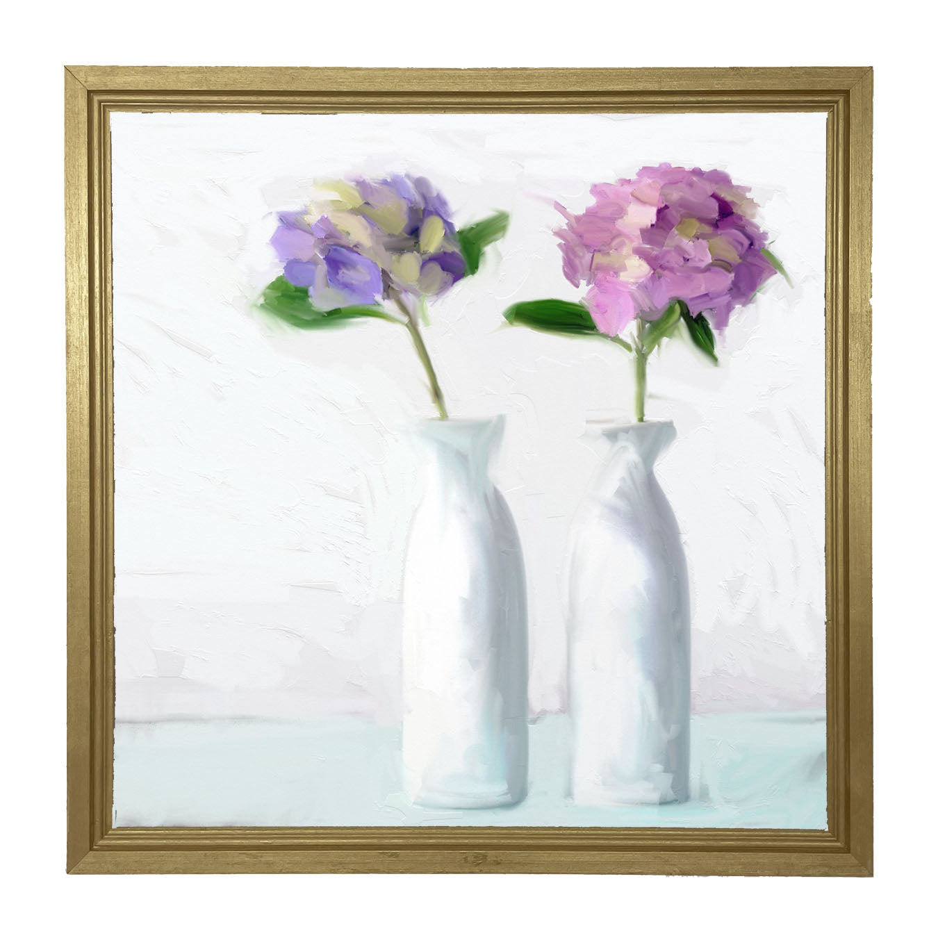 Purple Hydrangeas in White Vase - Framed art