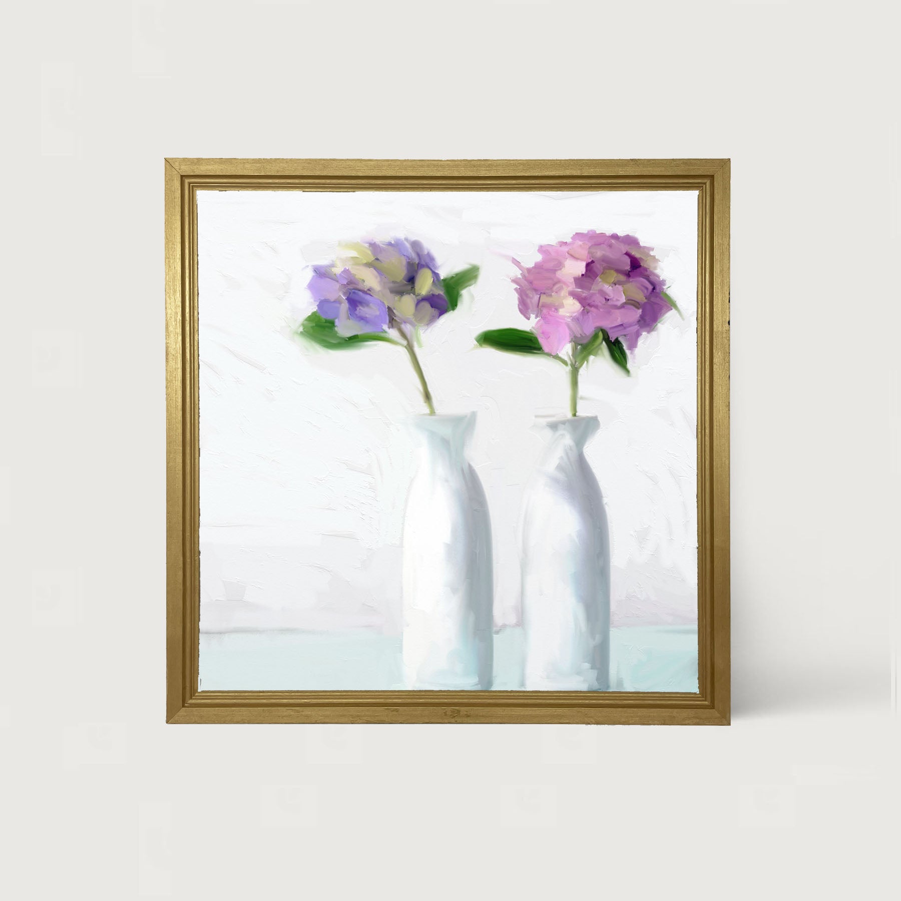 Purple Hydrangeas in White Vase - Framed art
