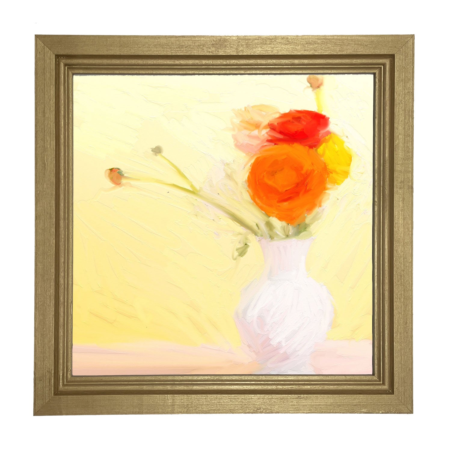 Orange Ranunculus in White Vase - Framed art