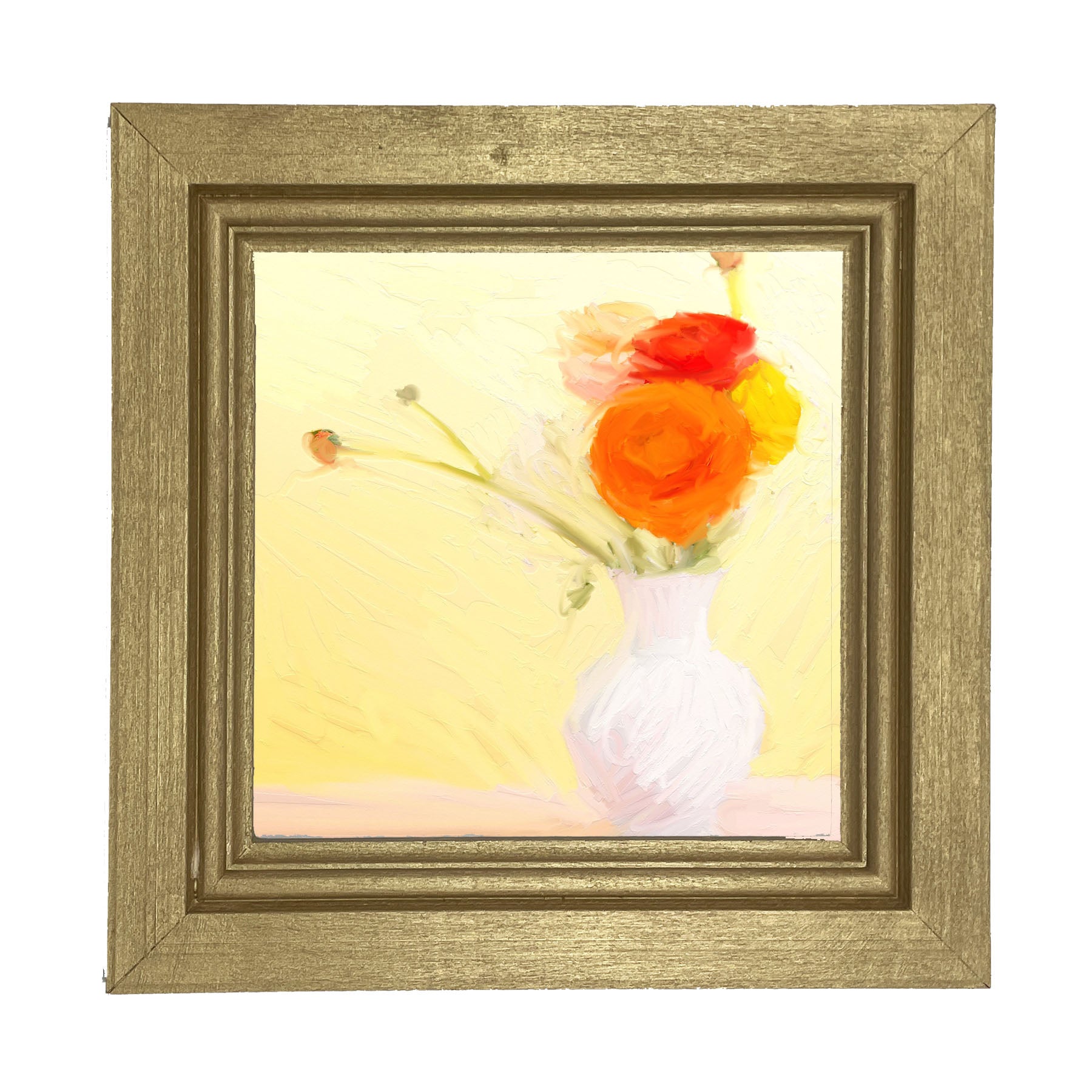 Orange Ranunculus in White Vase - Framed art