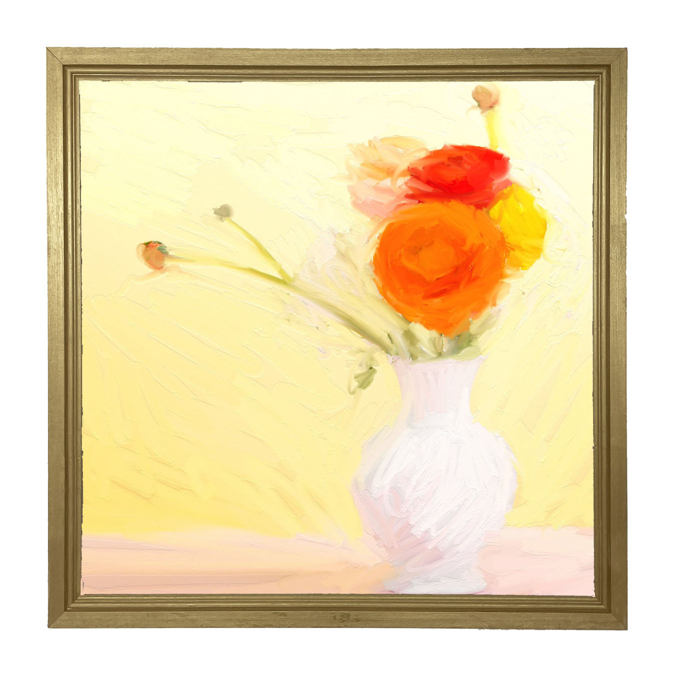 Orange Ranunculus in White Vase - Framed art