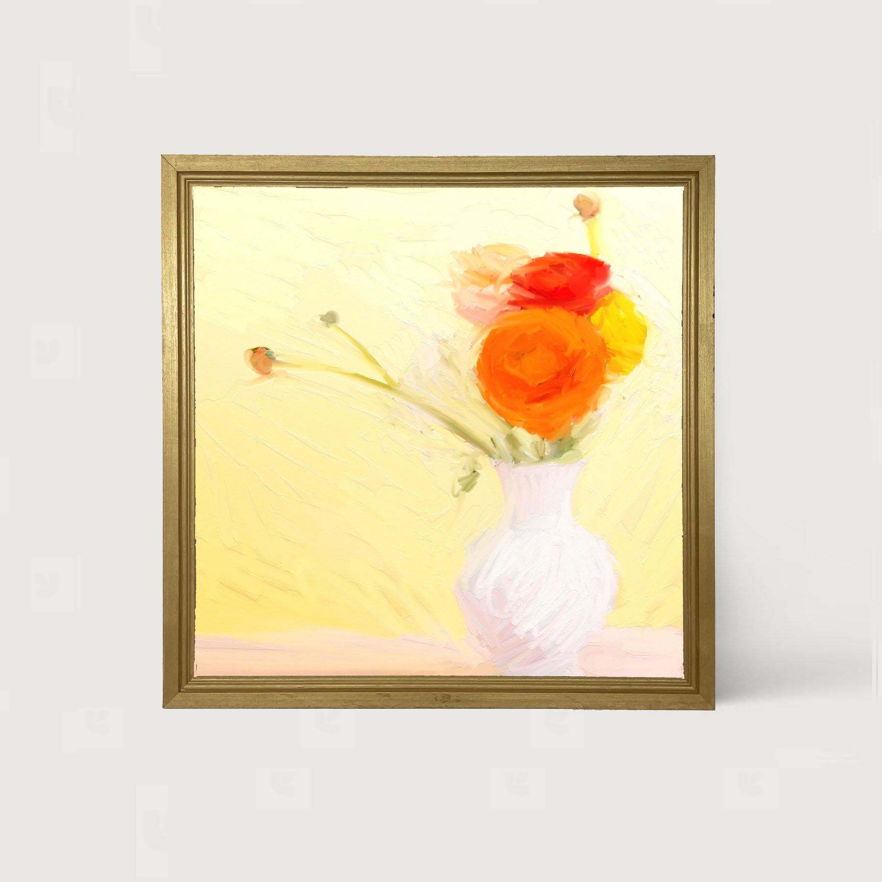 Orange Ranunculus in White Vase - Framed art