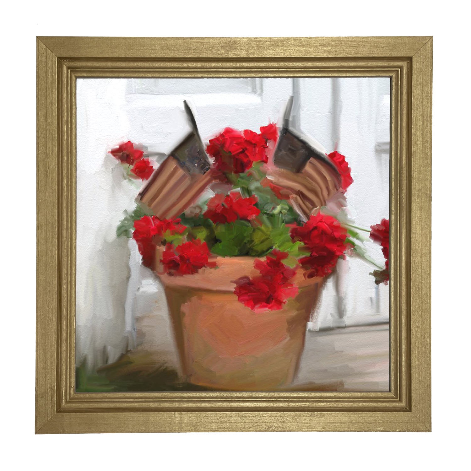 Geraniums with USA Flags - Framed art