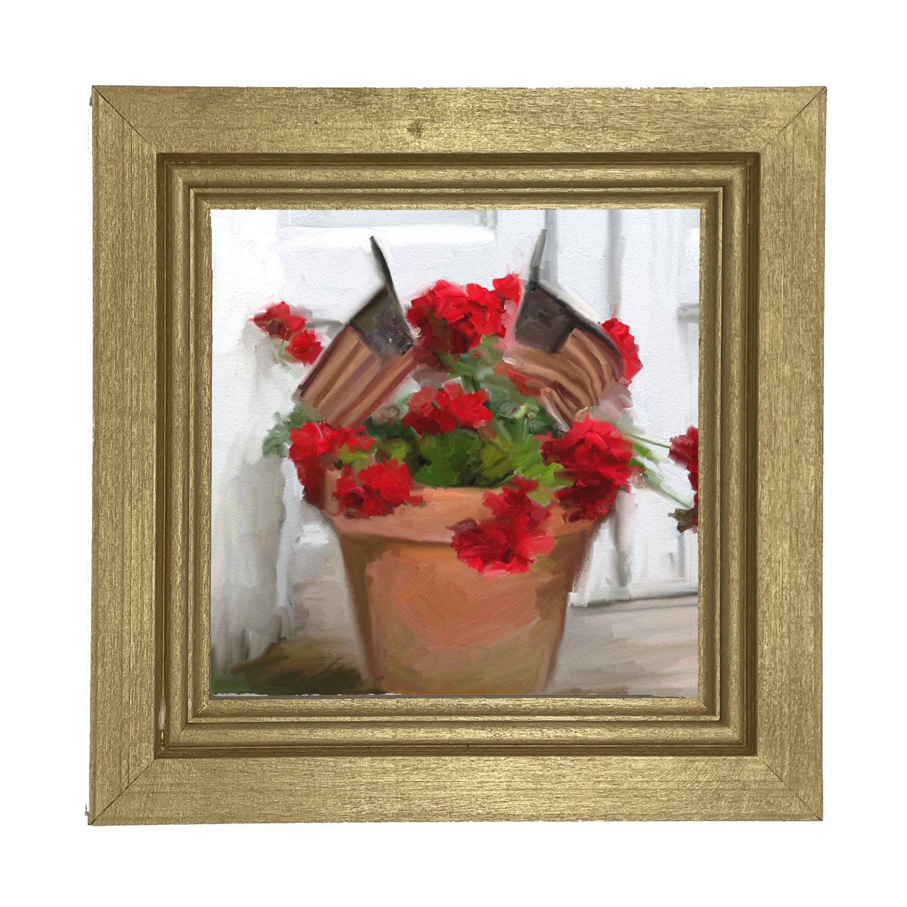 Geraniums with USA Flags - Framed art