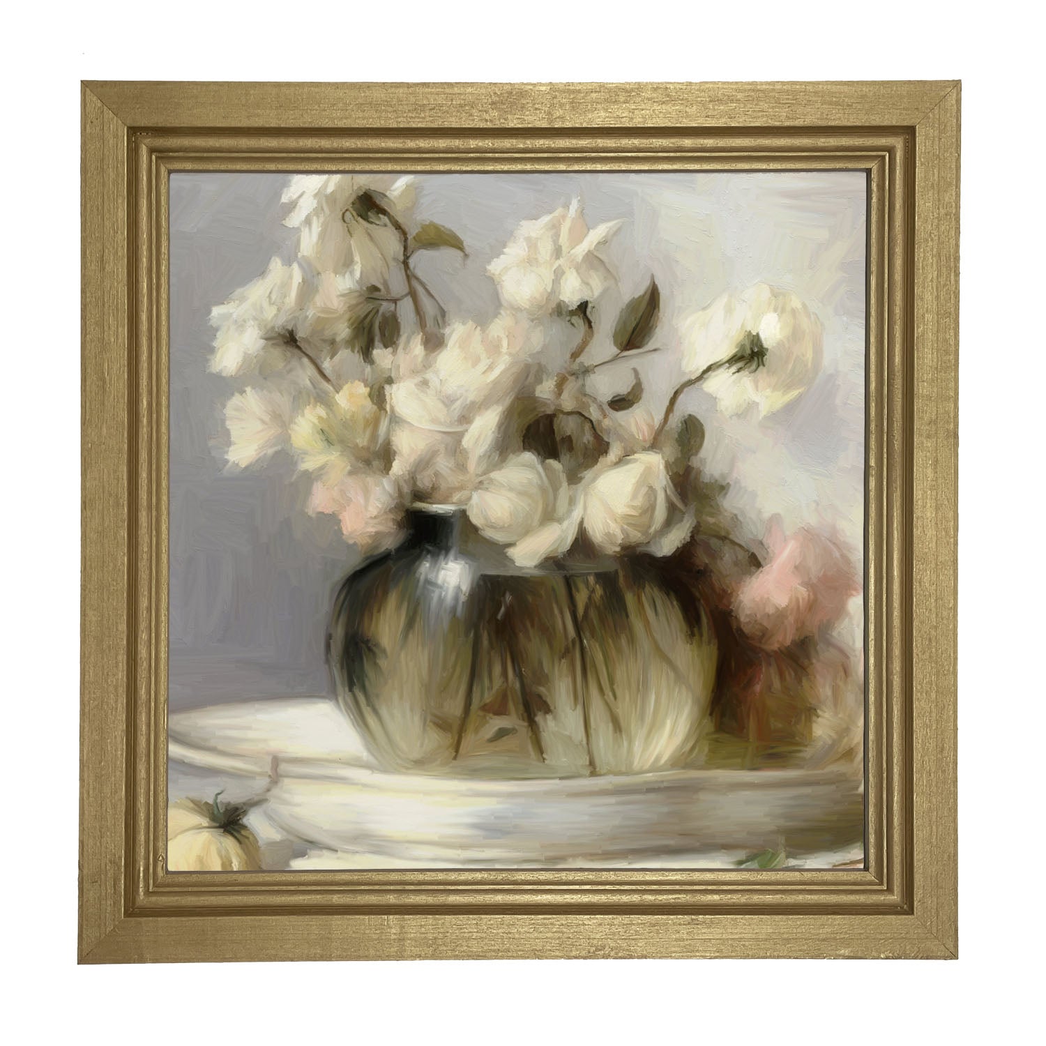 Cream Roses in Clear Vase - Framed art