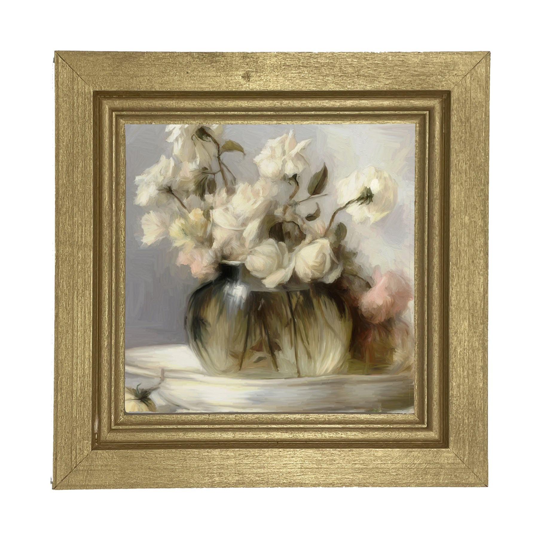 Cream Roses in Clear Vase - Framed art