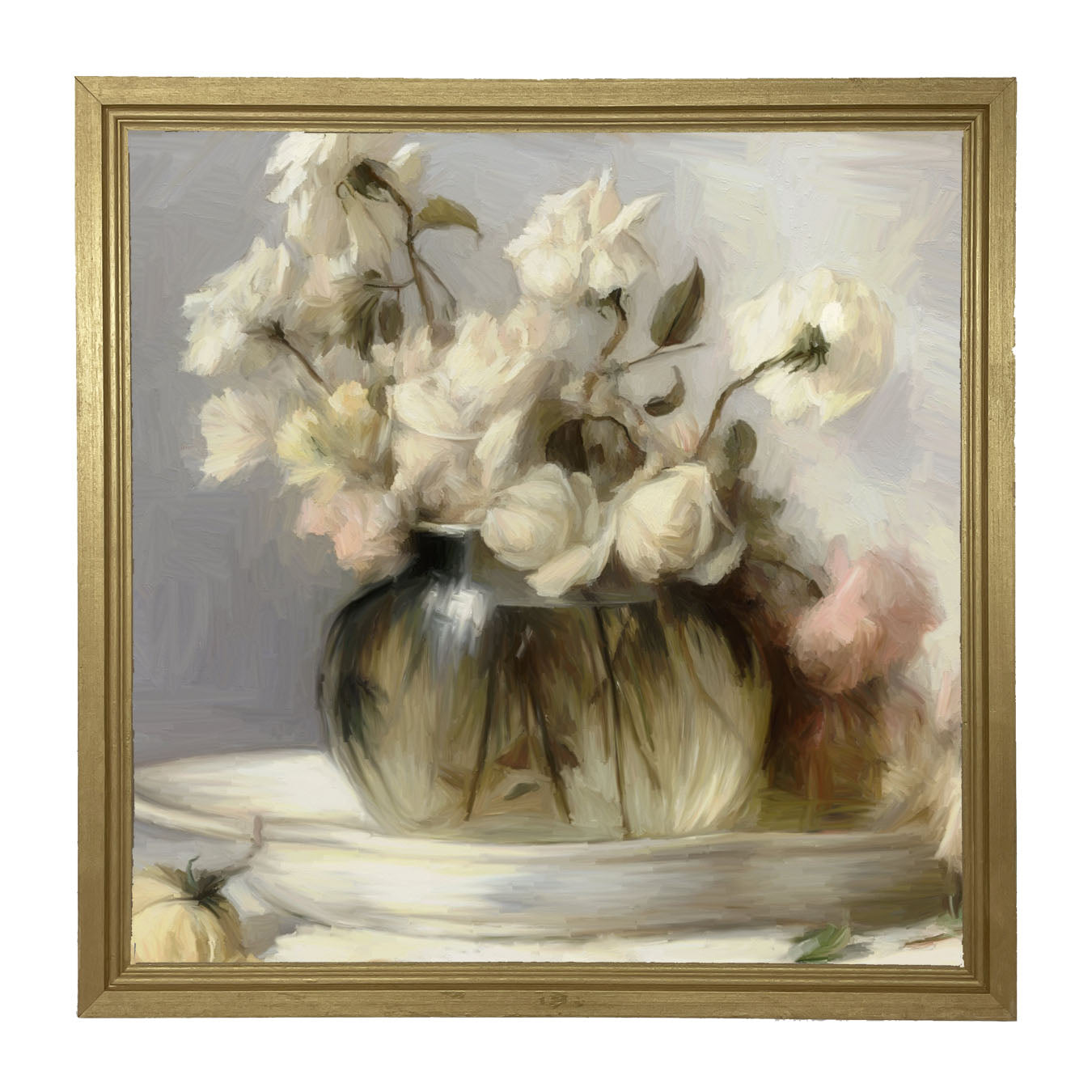 Cream Roses in Clear Vase - Framed art