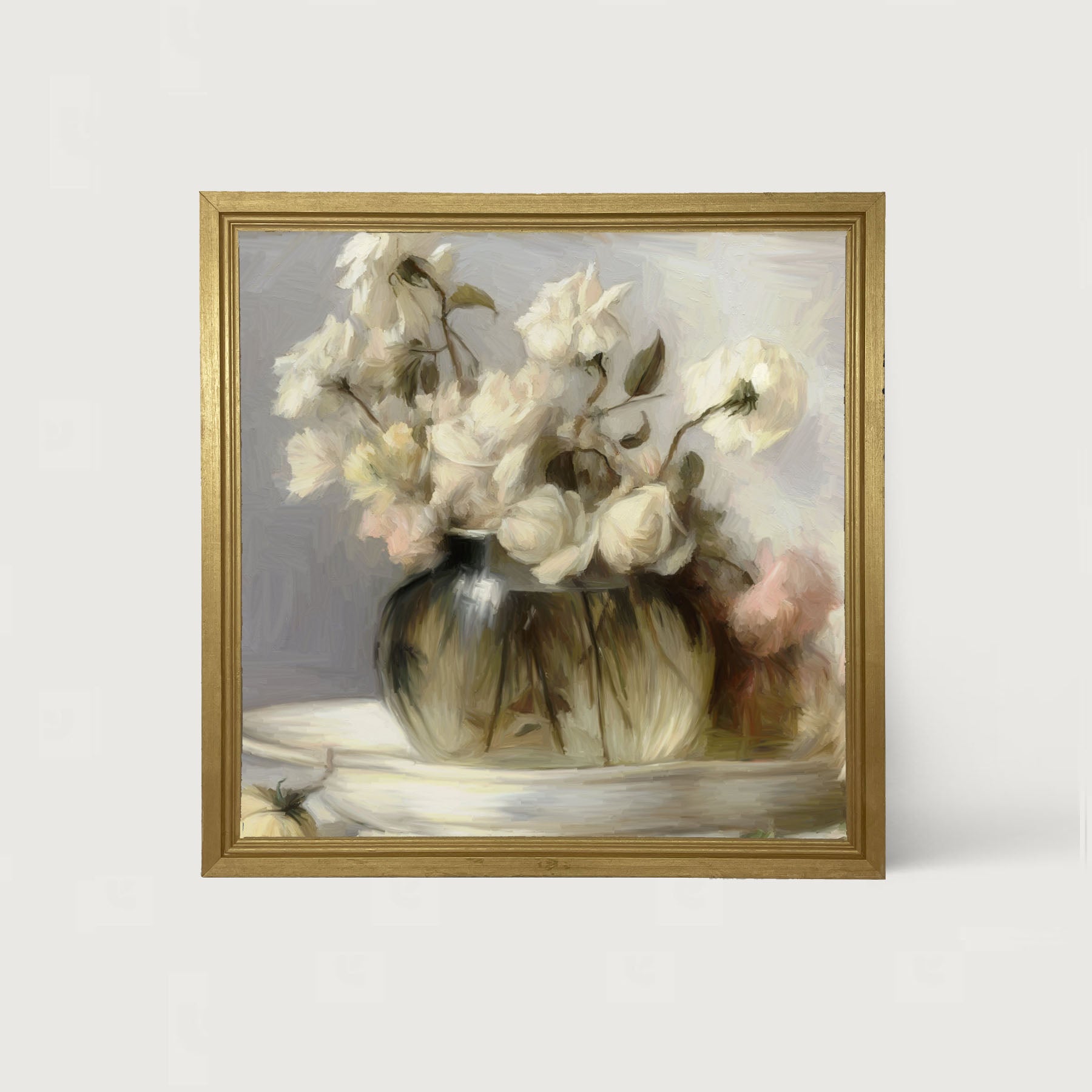 Cream Roses in Clear Vase - Framed art
