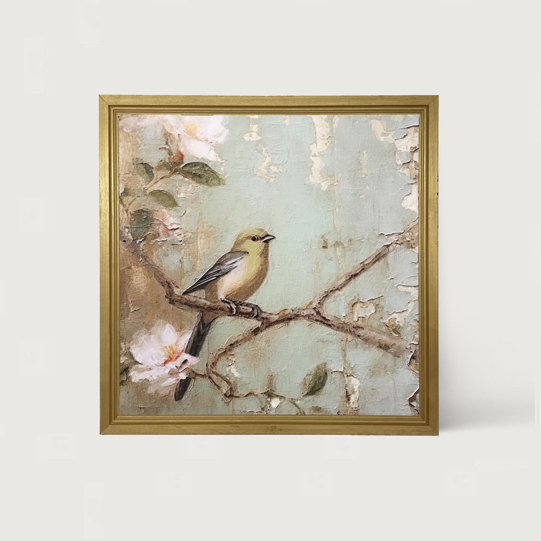 Yellow bird on branch - Framed Art