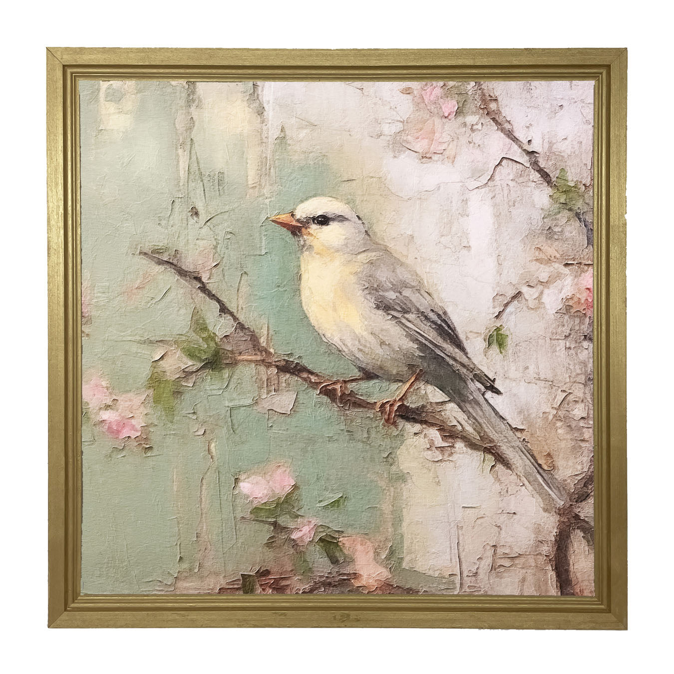 Yellow breasted bird on branch - Framed art